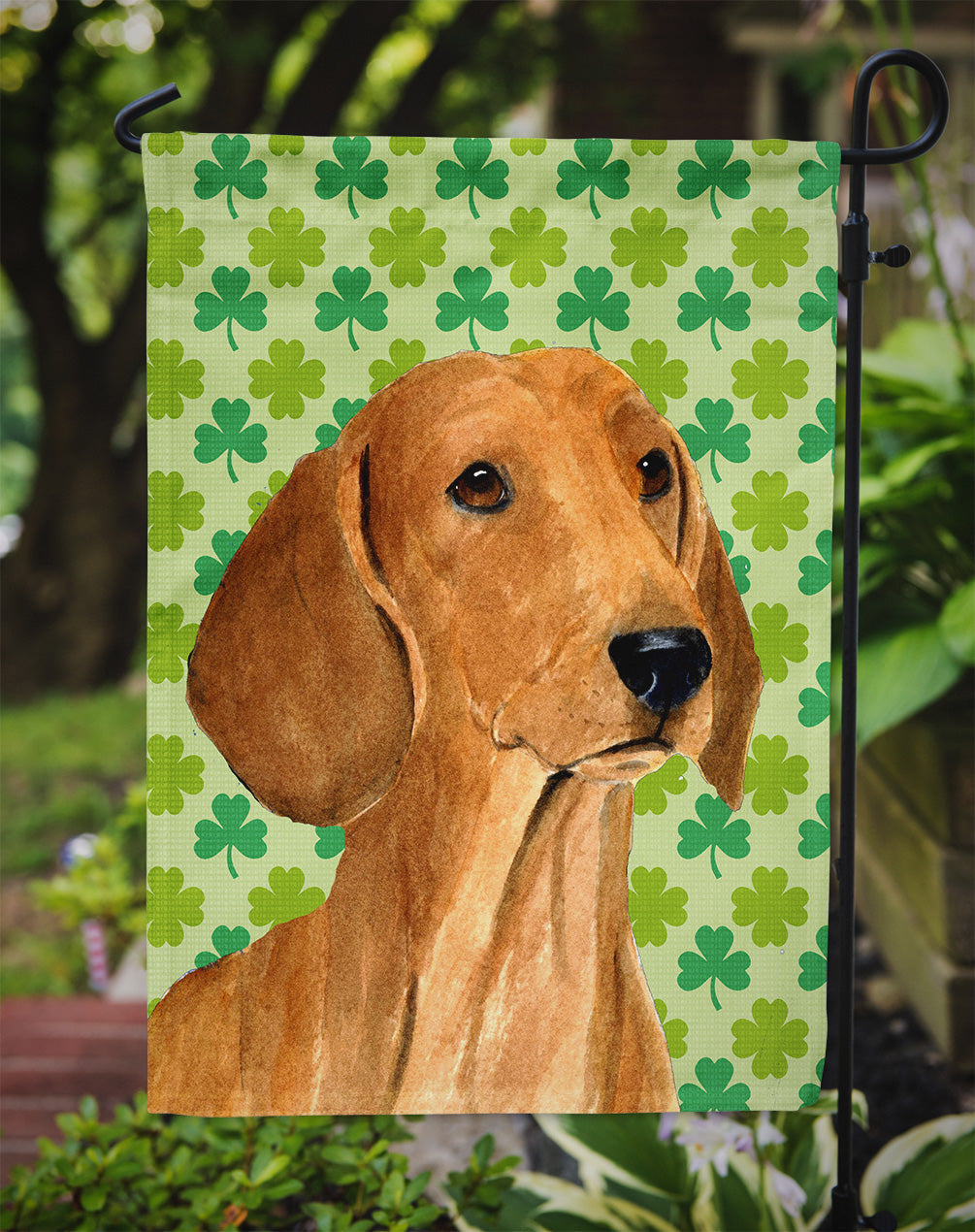 Dachshund St. Patrick's Day Shamrock Portrait Garden Flag Mailbox Decorative Yard Banner Outside Patio Artwork for Flower Beds, Garden Size, Multicolor