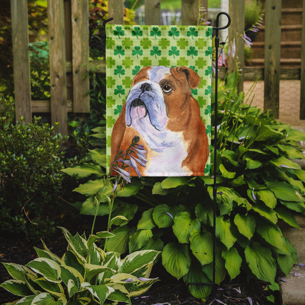 Bulldog English St. Patrick's Day Shamrock Portrait Garden Flag Mailbox Decorative Yard Banner Outside Patio Artwork for Flower Beds, Garden Size, Multicolor