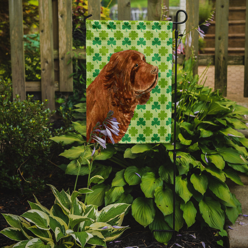 Sussex Spaniel St. Patrick's Day Shamrock Portrait Garden Flag Mailbox Decorative Yard Banner Outside Patio Artwork for Flower Beds, Garden Size, Multicolor