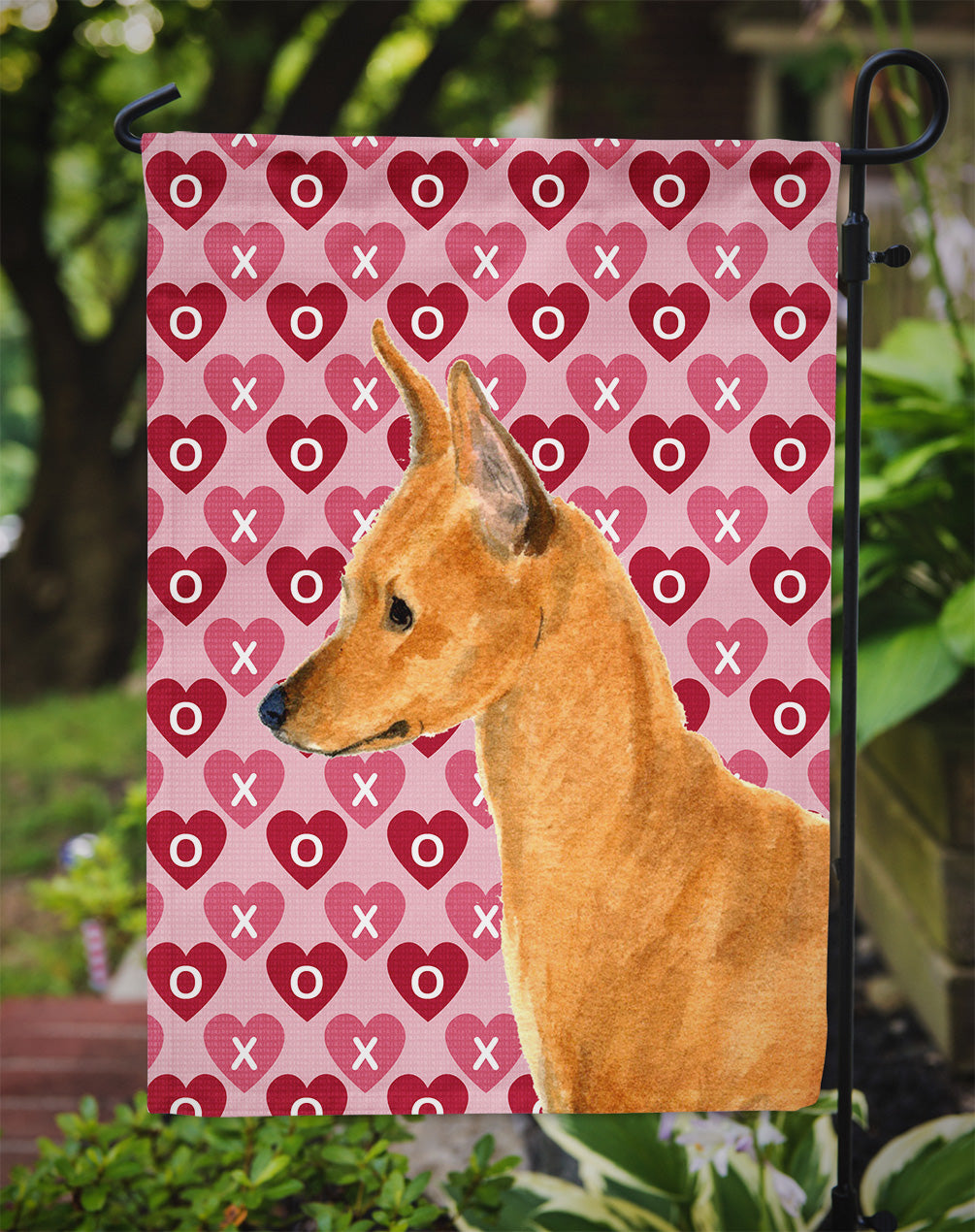 Min Pin Hearts Love and Valentine's Day Portrait Garden Flag Mailbox Decorative Yard Banner Outside Patio Artwork for Flower Beds, Garden Size, Multicolor