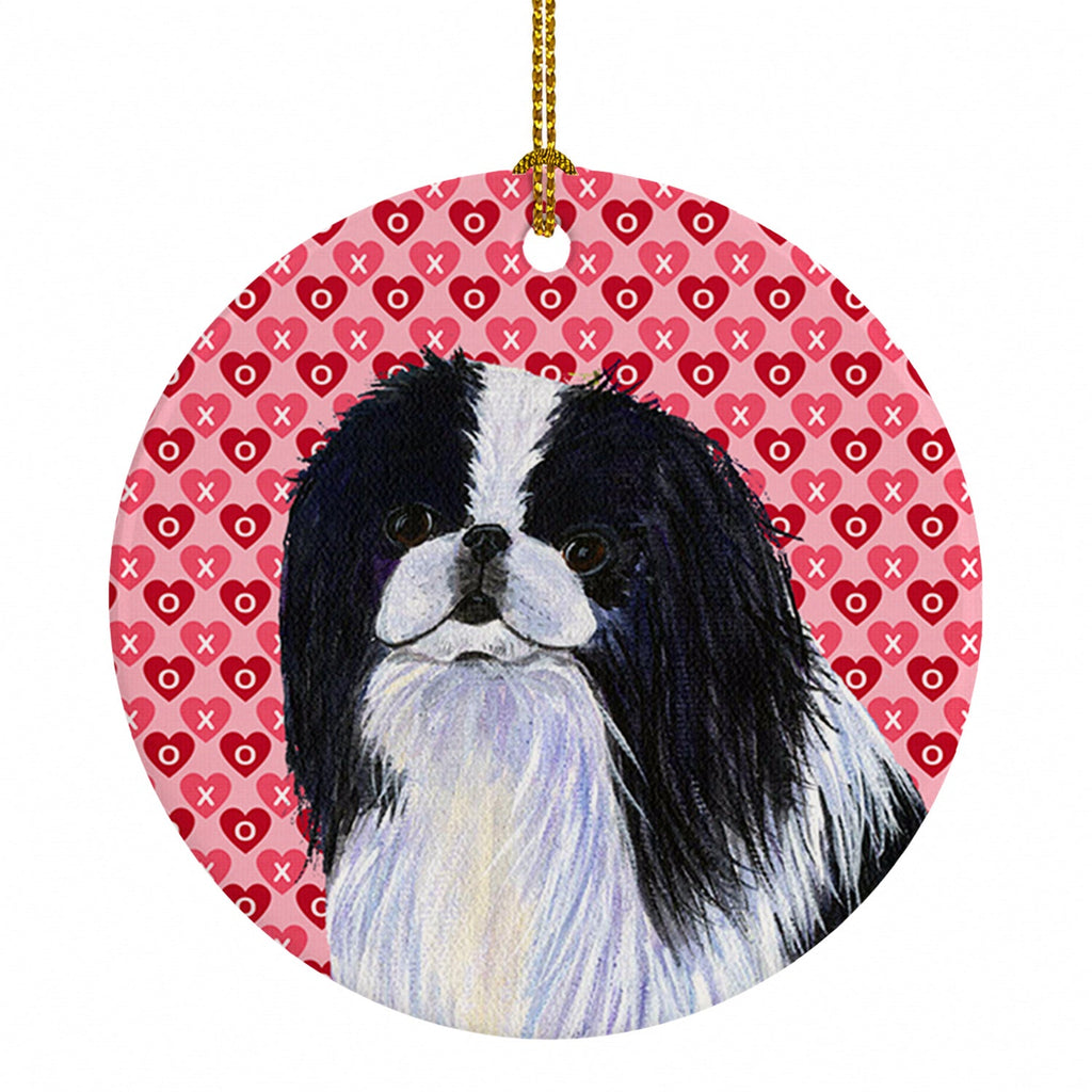 Japanese Chin Hearts Love and Valentine's Day Portrait Ceramic Ornament Christmas Tree Hanging Decorations for Home Christmas Holiday, Party, Gift, 3 in, Multicolor