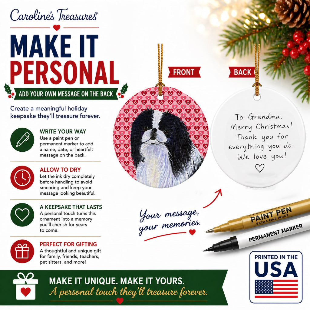 Japanese Chin Hearts Love and Valentine's Day Portrait Ceramic Ornament Christmas Tree Hanging Decorations for Home Christmas Holiday, Party, Gift, 3 in, Multicolor