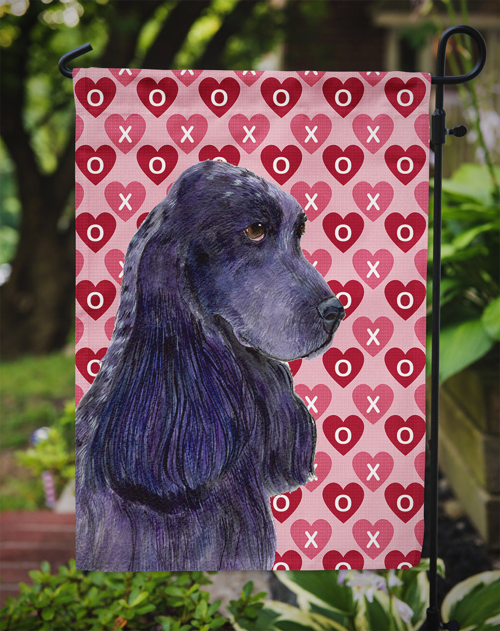 Black Cocker Spaniel Hearts Love Valentine's Day Garden Flag Mailbox Decorative Yard Banner Outside Patio Artwork for Flower Beds, Garden Size, Multicolor