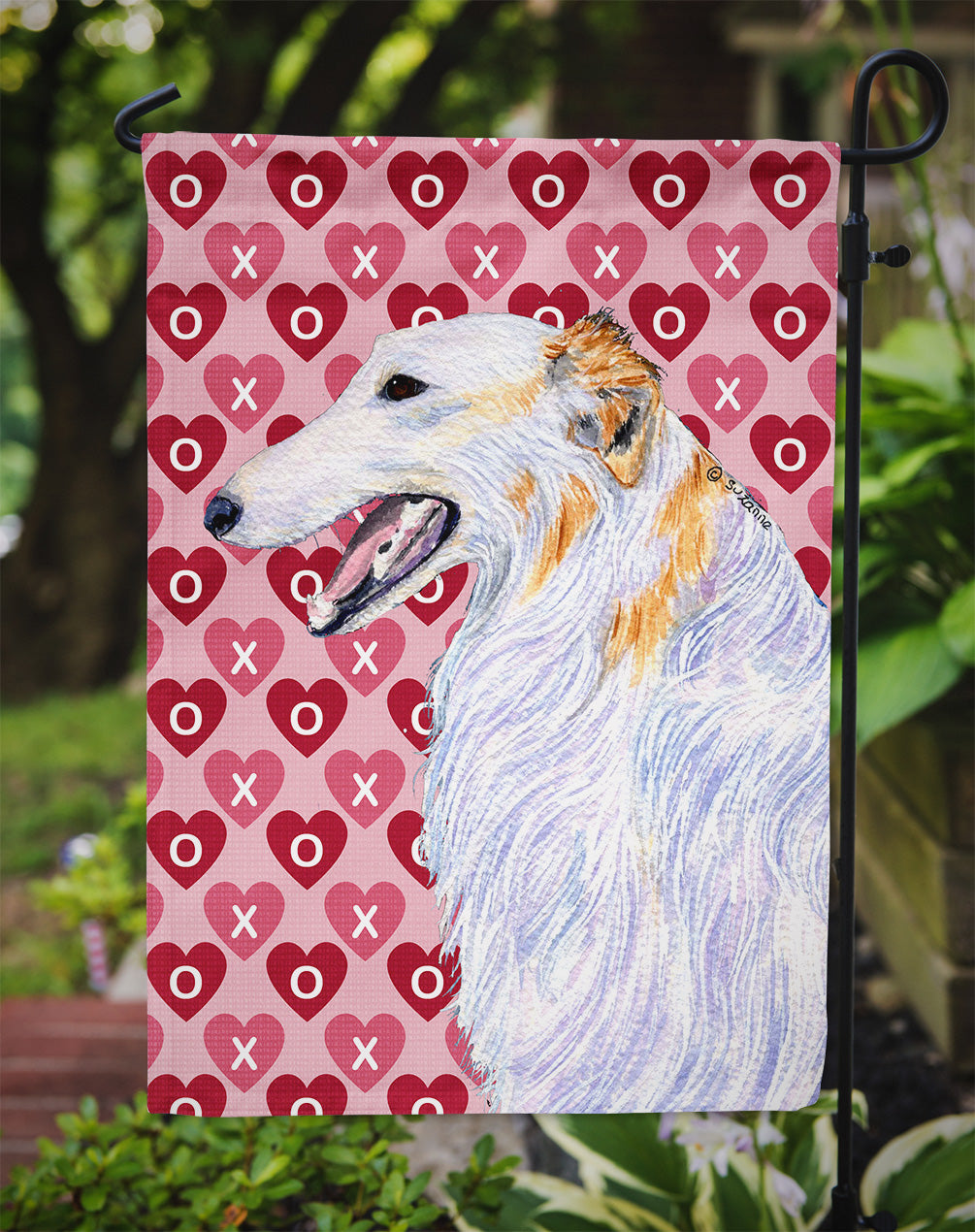 Borzoi Hearts Love and Valentine's Day Portrait Garden Flag Mailbox Decorative Yard Banner Outside Patio Artwork for Flower Beds, Garden Size, Multicolor