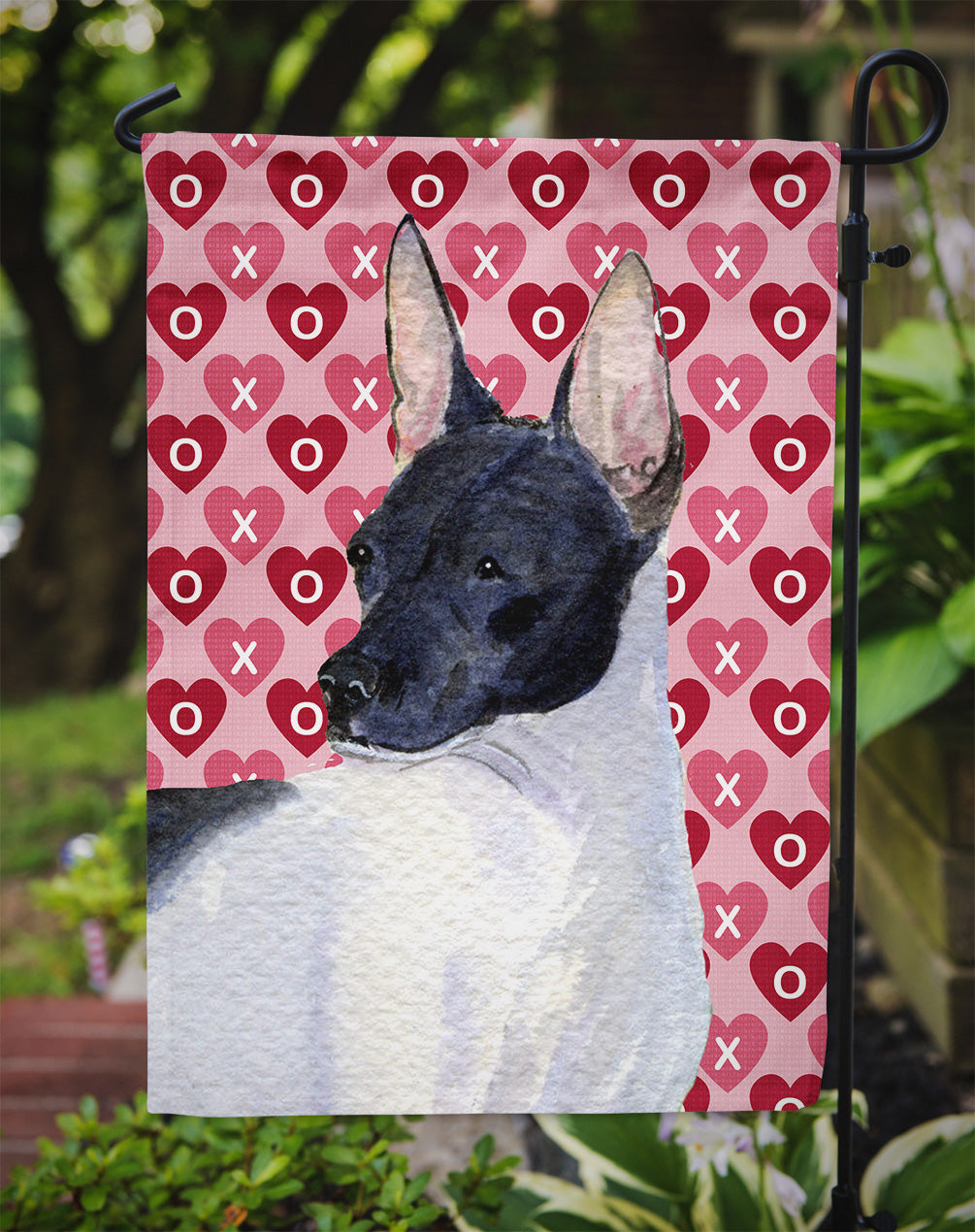 Rat Terrier Hearts Love and Valentine's Day Portrait Garden Flag Mailbox Decorative Yard Banner Outside Patio Artwork for Flower Beds, Garden Size, Multicolor