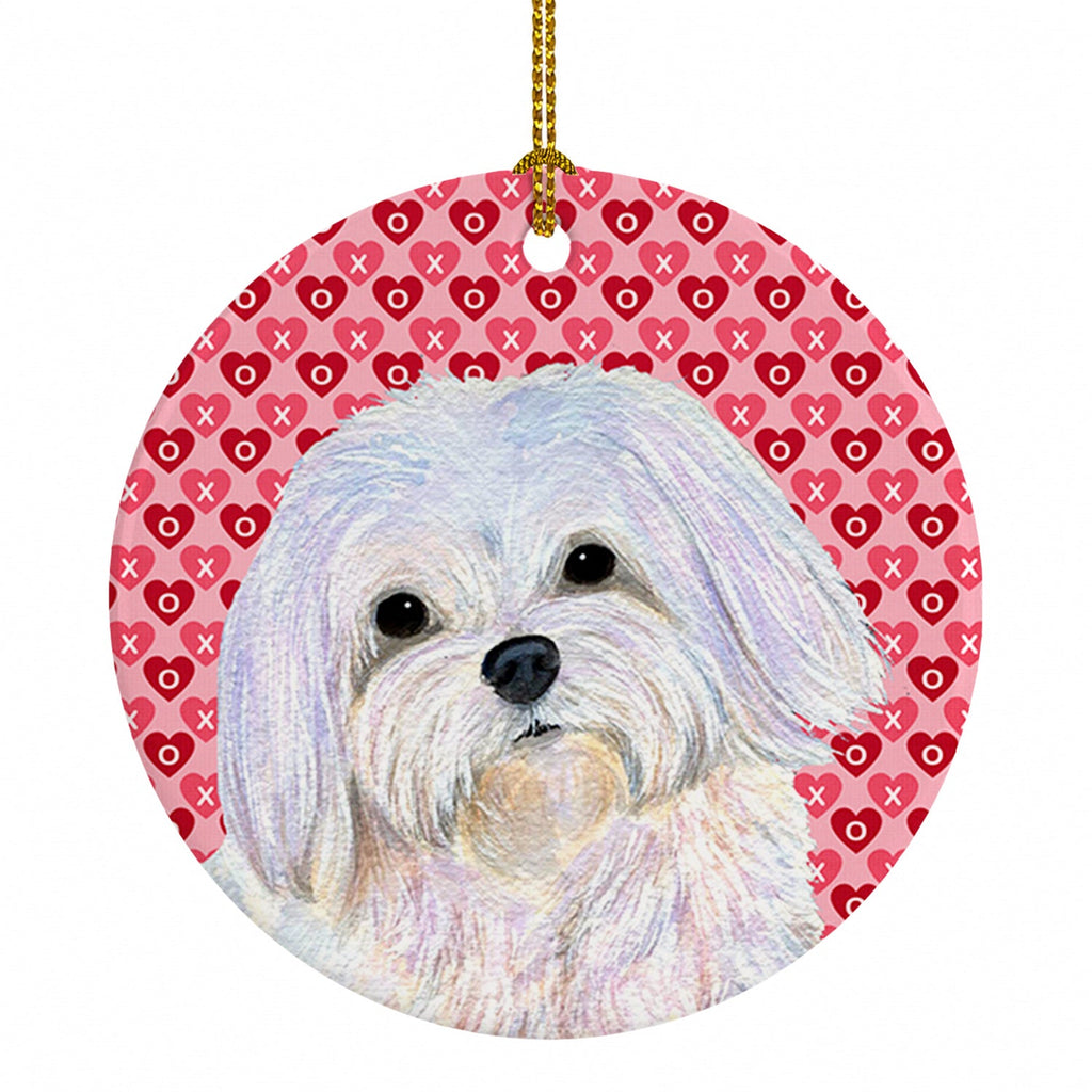 Maltese Hearts Love and Valentine's Day Portrait Ceramic Ornament Christmas Tree Hanging Decorations for Home Christmas Holiday, Party, Gift, 3 in, Multicolor