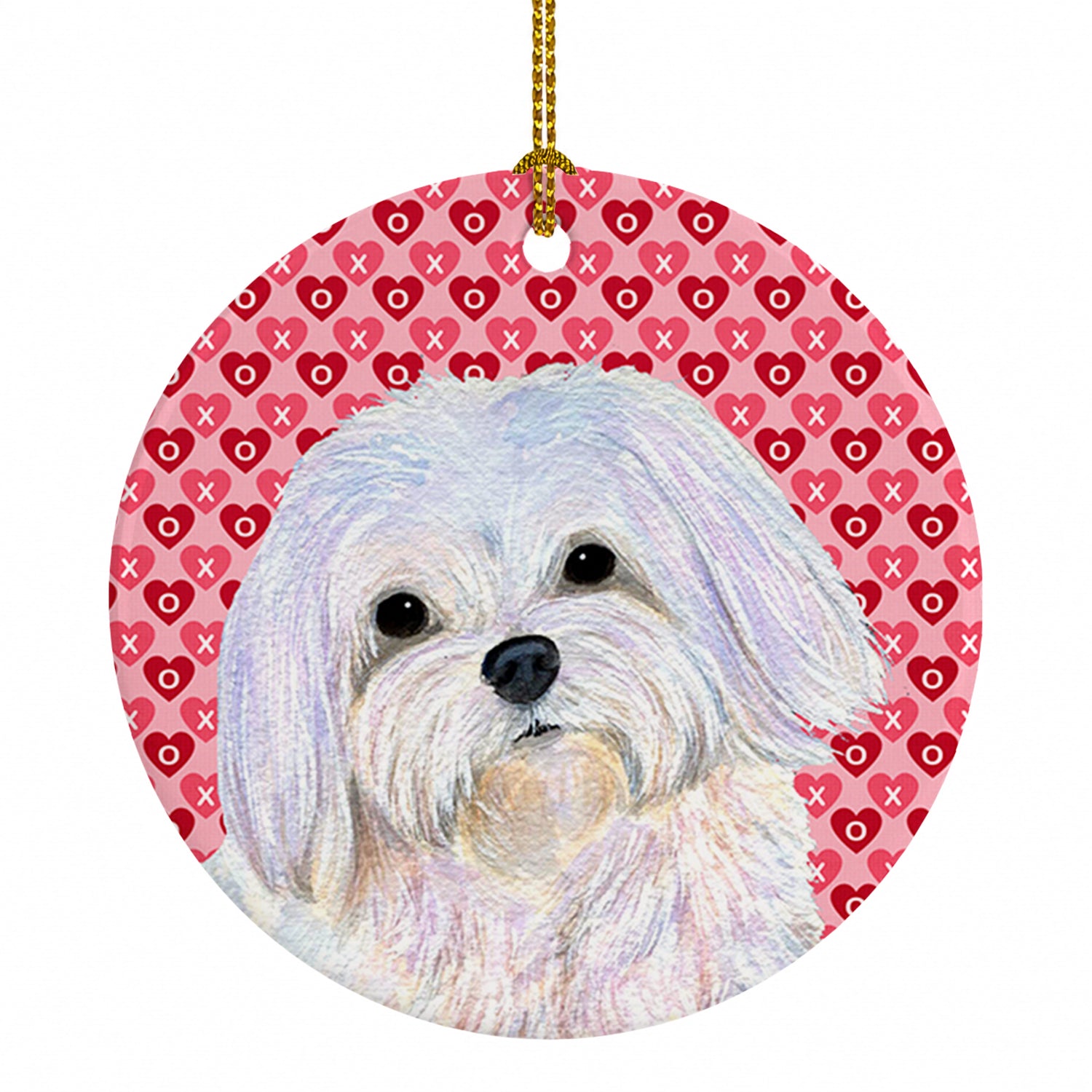 Maltese Hearts Love and Valentine's Day Portrait Ceramic Ornament Christmas Tree Hanging Decorations for Home Christmas Holiday, Party, Gift, 3 in, Multicolor