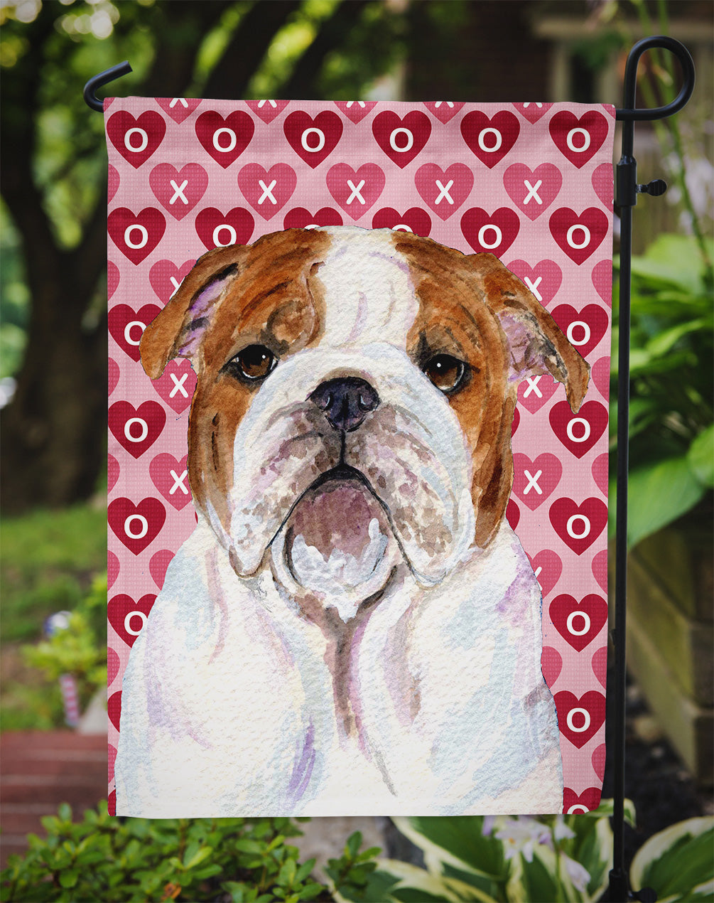 Bulldog English Hearts Love Valentine's Day Garden Flag Mailbox Decorative Yard Banner Outside Patio Artwork for Flower Beds, Garden Size, Multicolor
