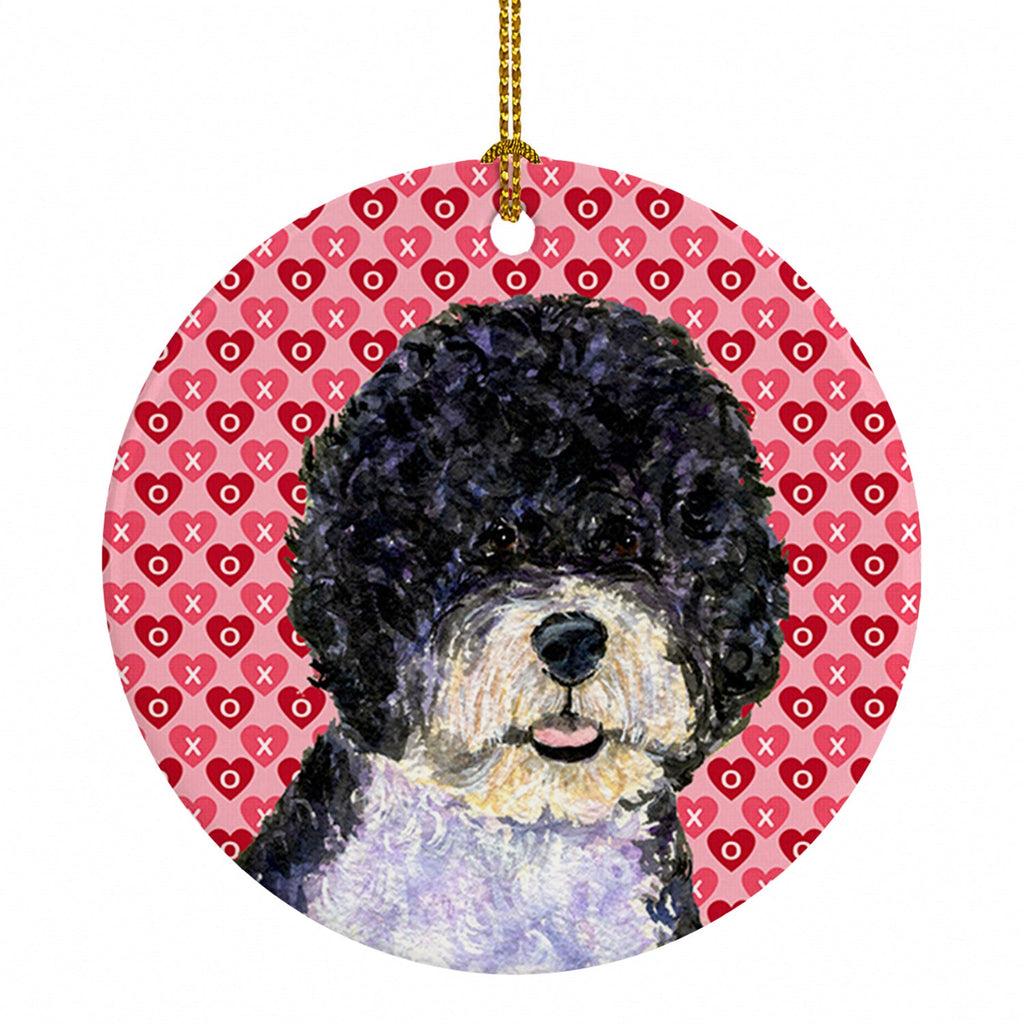 Portuguese Water Dog Hearts Love Valentine's Day Ceramic Ornament Christmas Tree Hanging Decorations for Home Christmas Holiday, Party, Gift, 3 in, Multicolor