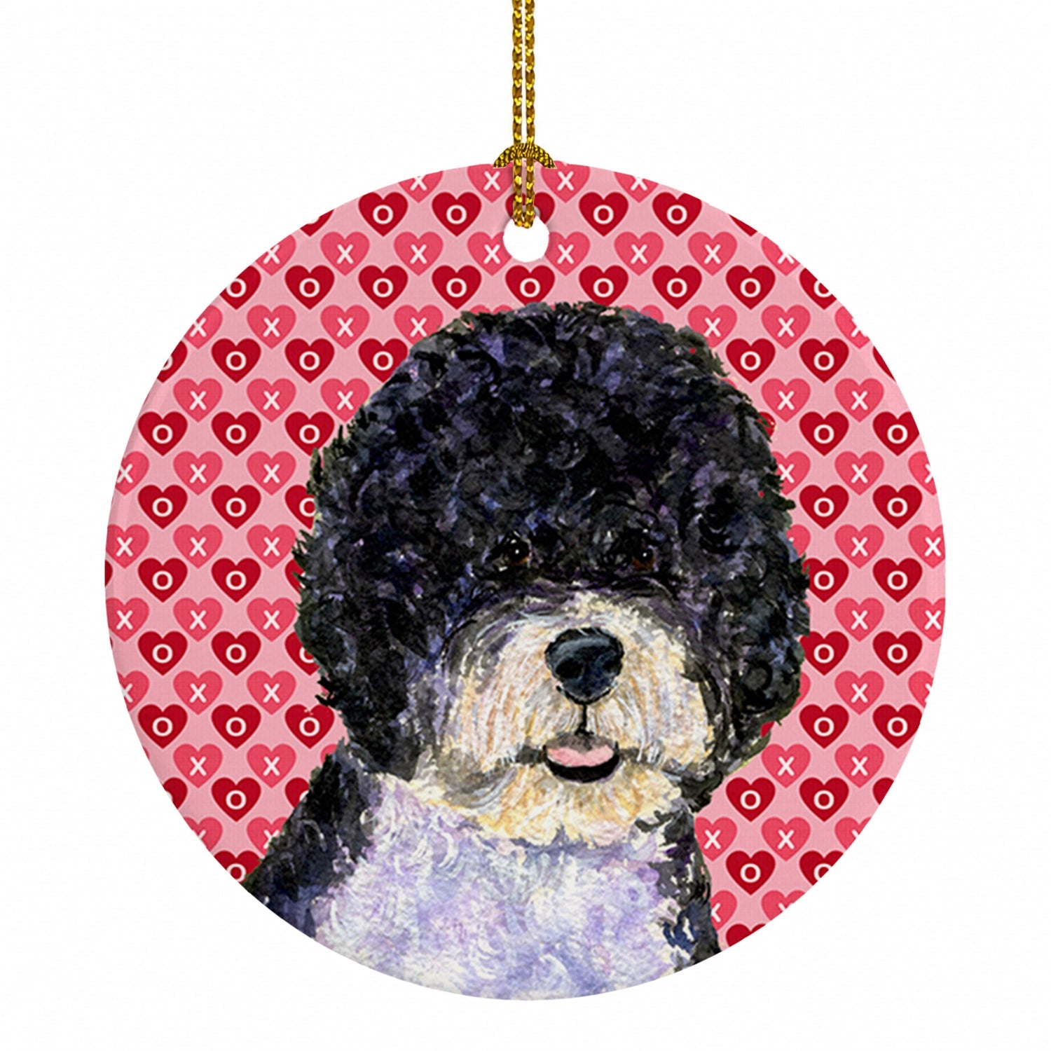 Portuguese Water Dog Hearts Love Valentine's Day Ceramic Ornament Christmas Tree Hanging Decorations for Home Christmas Holiday, Party, Gift, 3 in, Multicolor