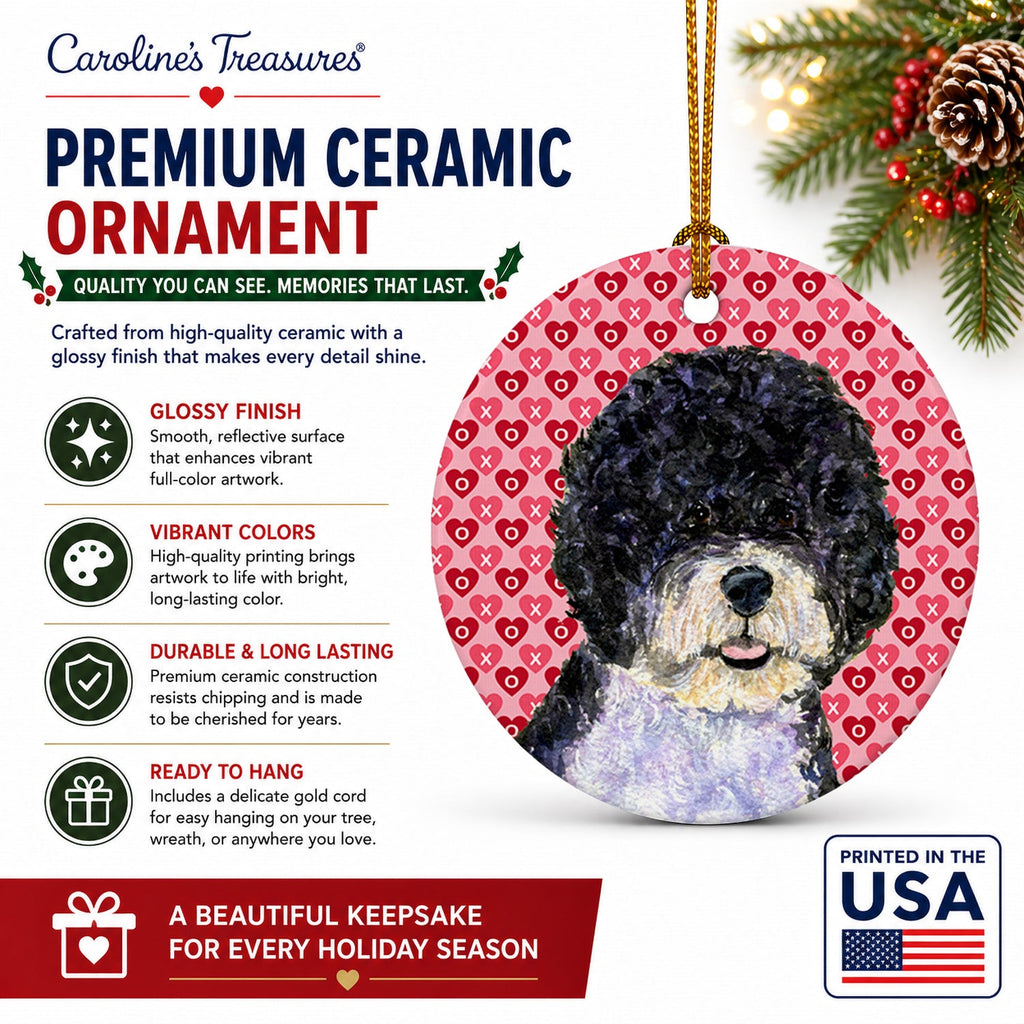 Portuguese Water Dog Hearts Love Valentine's Day Ceramic Ornament Christmas Tree Hanging Decorations for Home Christmas Holiday, Party, Gift, 3 in, Multicolor