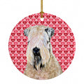Wheaten Terrier Soft Coated Hearts Love Valentine's Ceramic Ornament Christmas Tree Hanging Decorations for Home Christmas Holiday, Party, Gift, 3 in, Multicolor