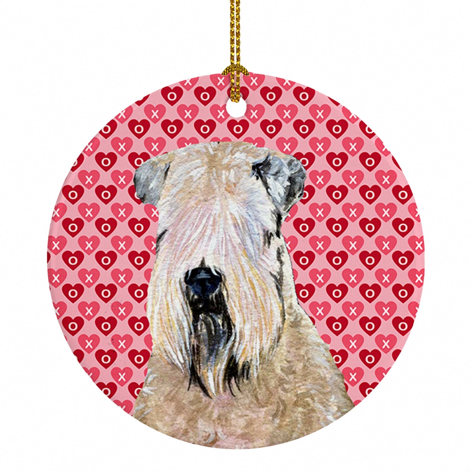 Wheaten Terrier Soft Coated Hearts Love Valentine's Ceramic Ornament Christmas Tree Hanging Decorations for Home Christmas Holiday, Party, Gift, 3 in, Multicolor