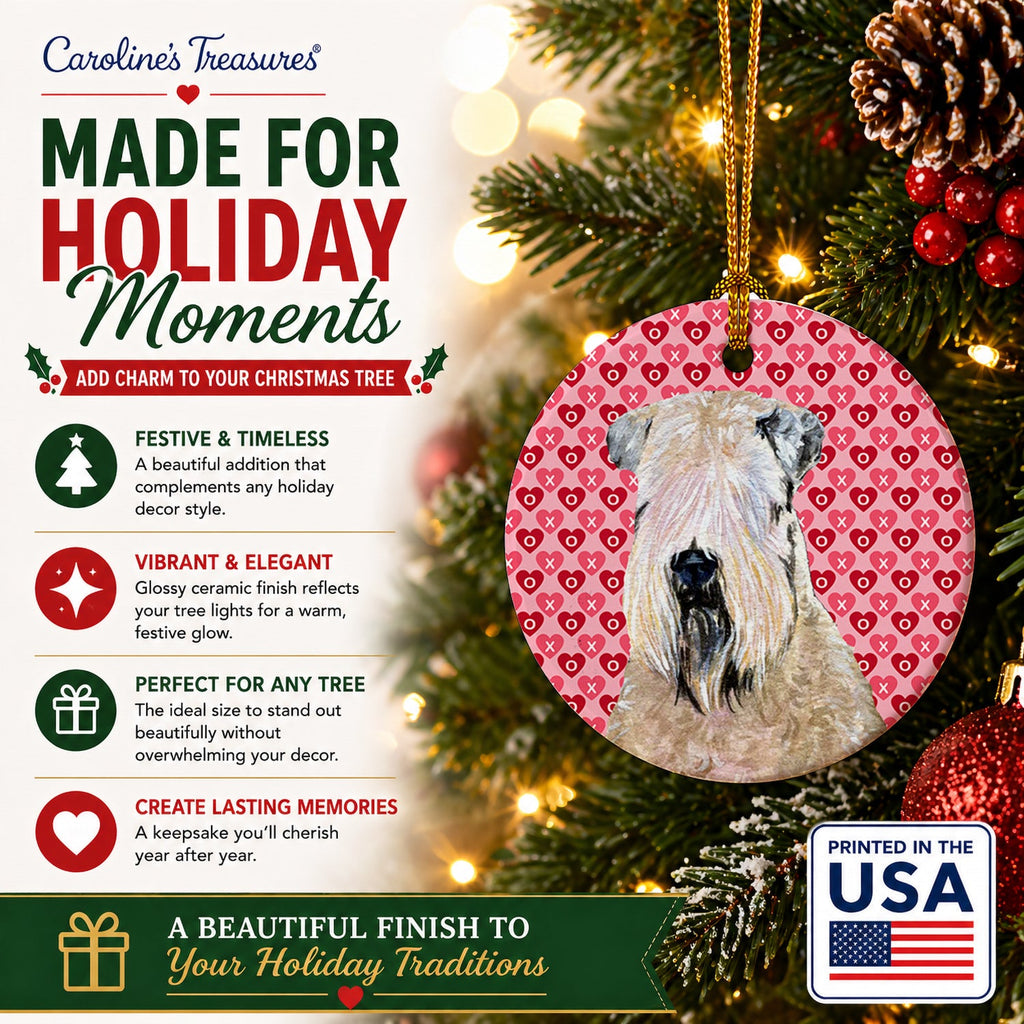 Wheaten Terrier Soft Coated Hearts Love Valentine's Ceramic Ornament Christmas Tree Hanging Decorations for Home Christmas Holiday, Party, Gift, 3 in, Multicolor