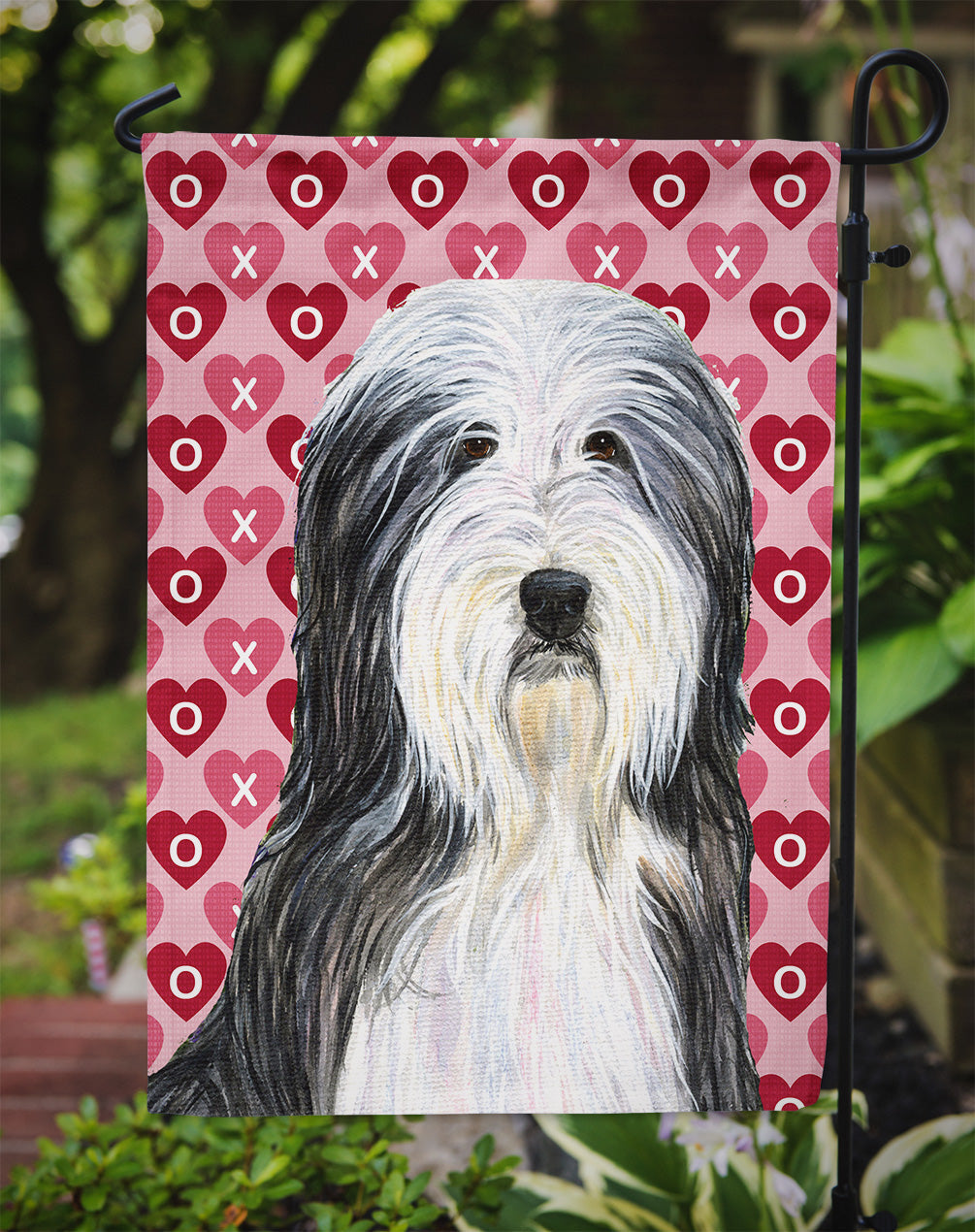 Bearded Collie Hearts Love and Valentine's Day Portrait Garden Flag Mailbox Decorative Yard Banner Outside Patio Artwork for Flower Beds, Garden Size, Multicolor