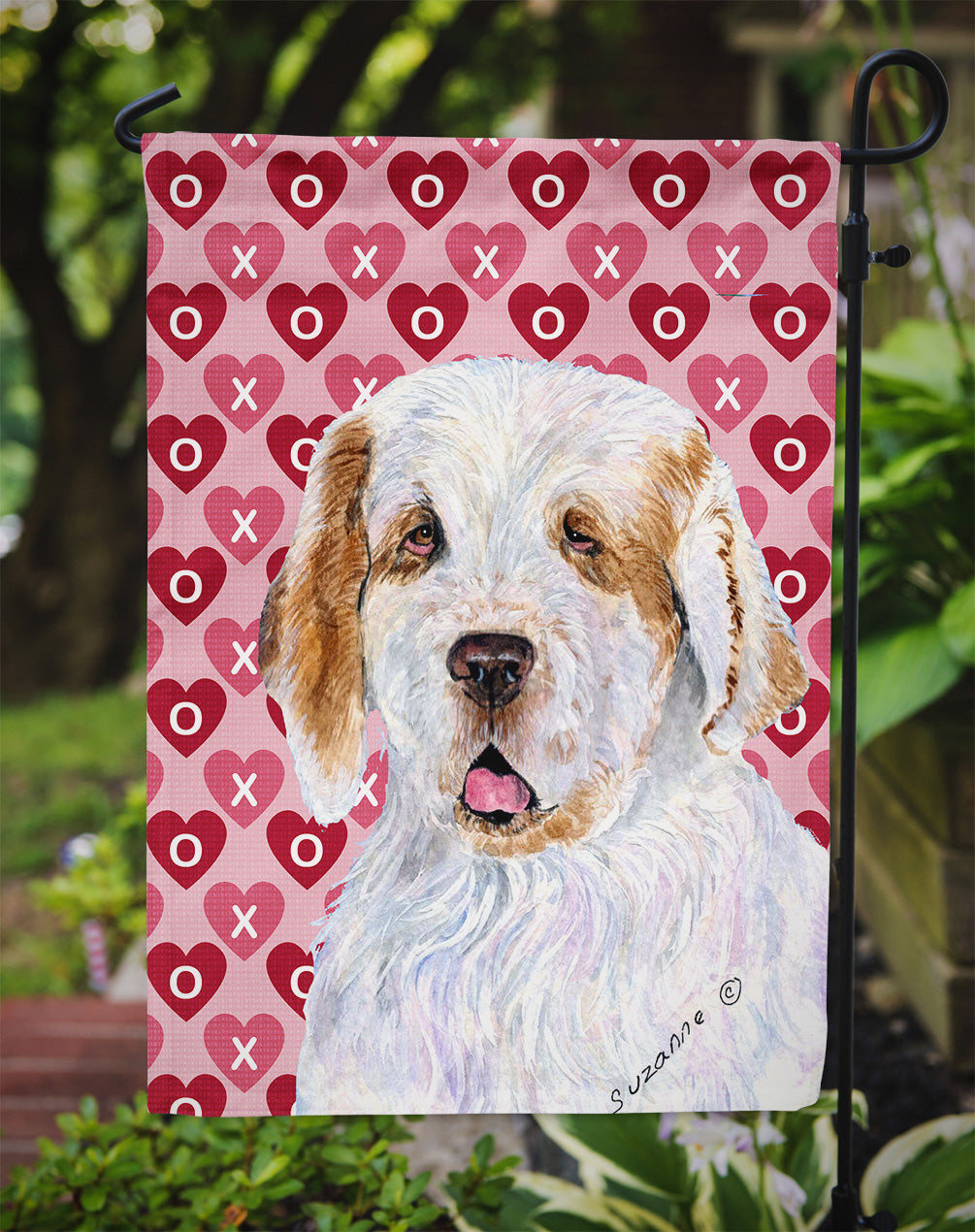 Clumber Spaniel Hearts Love and Valentine's Day Portrait Garden Flag Mailbox Decorative Yard Banner Outside Patio Artwork for Flower Beds, Garden Size, Multicolor