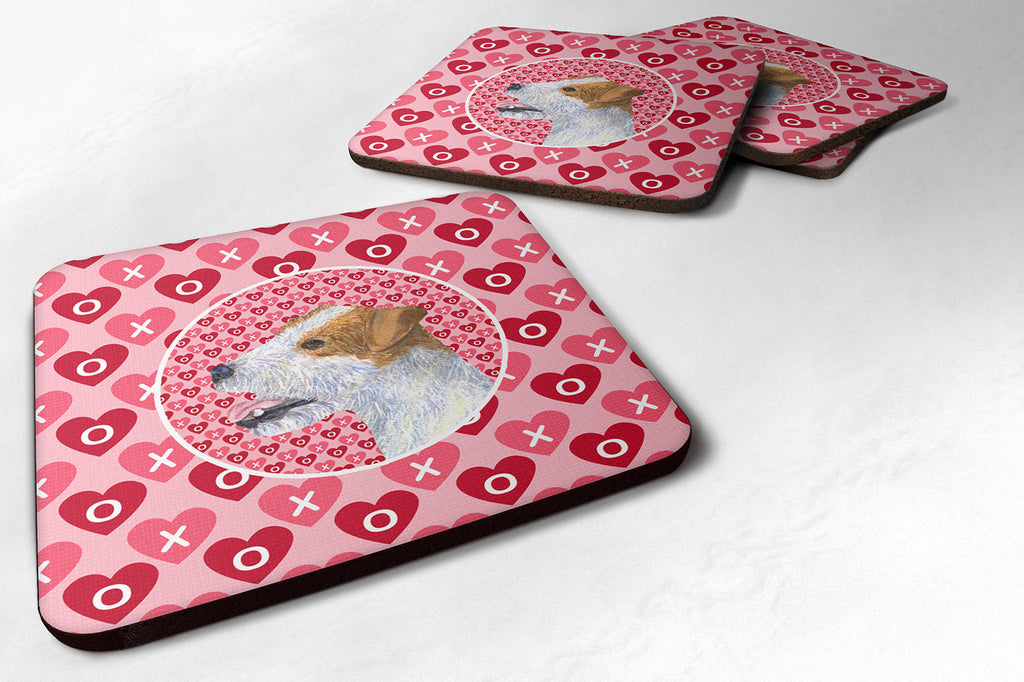 Jack Russell Terrier Hearts Love and Valentine's Day Portrait Foam Coasters Set of 4 Cup Coasters for Indoor Outdoor, Tabletop Protection, Anti Slip, Mouse pad Material