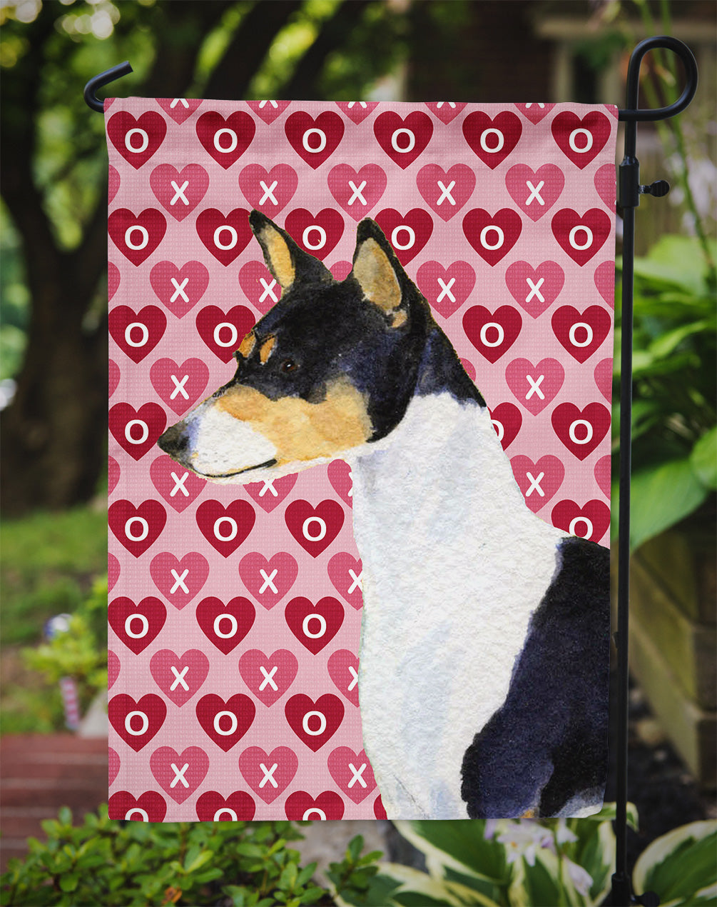 Basenji Hearts Love and Valentine's Day Portrait Garden Flag Mailbox Decorative Yard Banner Outside Patio Artwork for Flower Beds, Garden Size, Multicolor