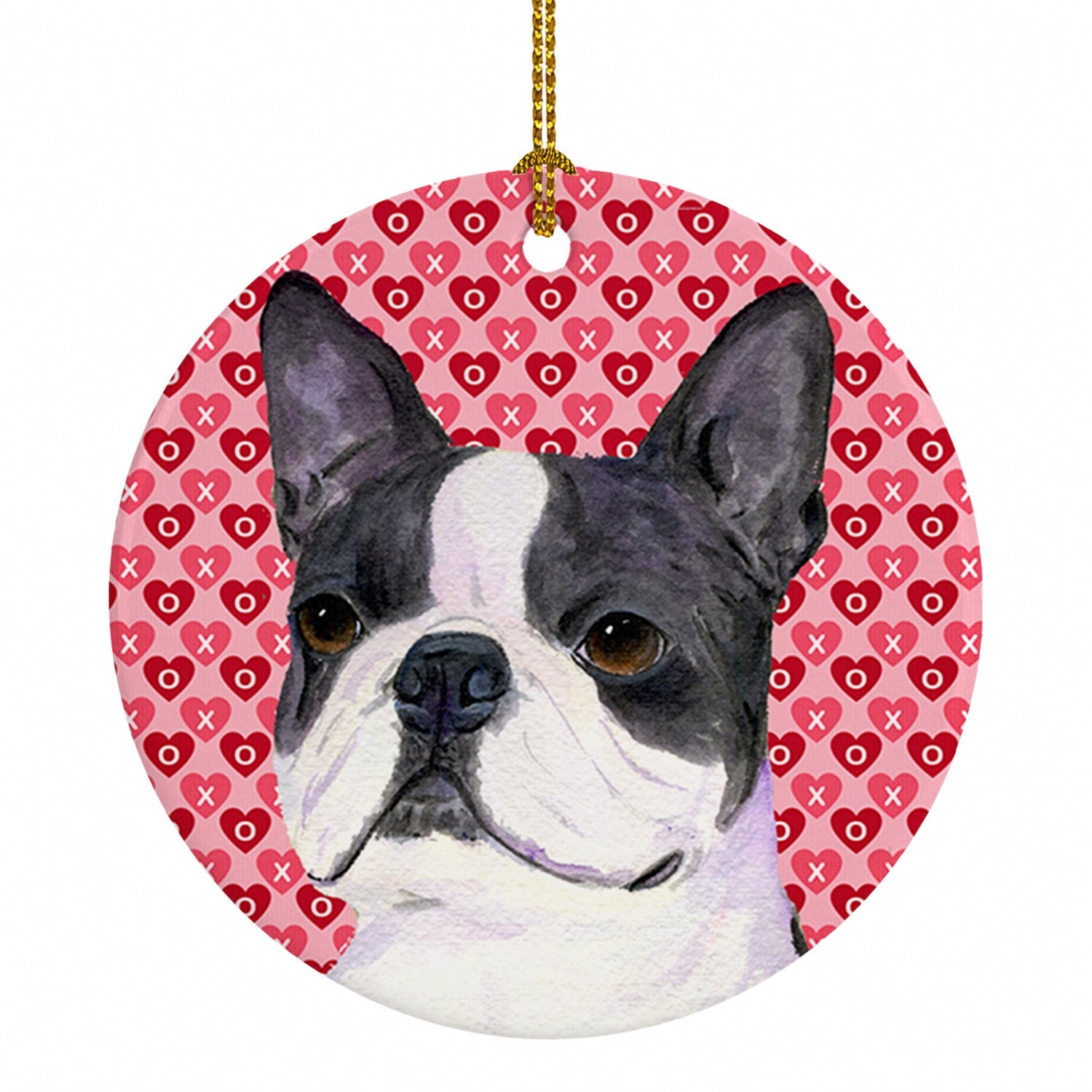 Boston Terrier Hearts Love Valentine's Day Ceramic Ornament Christmas Tree Hanging Decorations for Home Christmas Holiday, Party, Gift, 3 in, Multicolor