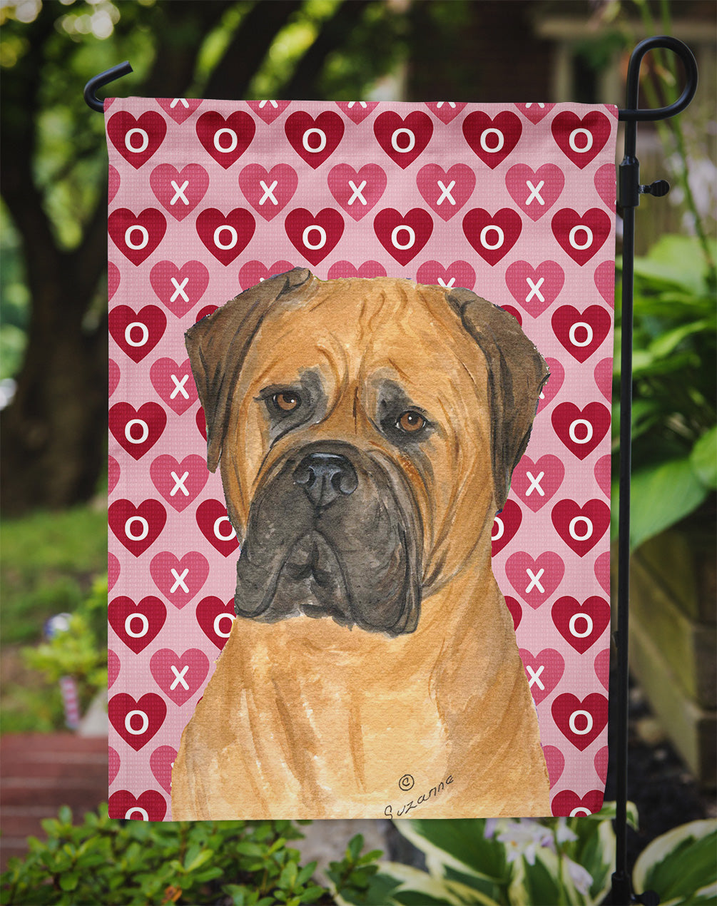 Bullmastiff Hearts Love and Valentine's Day Portrait Garden Flag Mailbox Decorative Yard Banner Outside Patio Artwork for Flower Beds, Garden Size, Multicolor