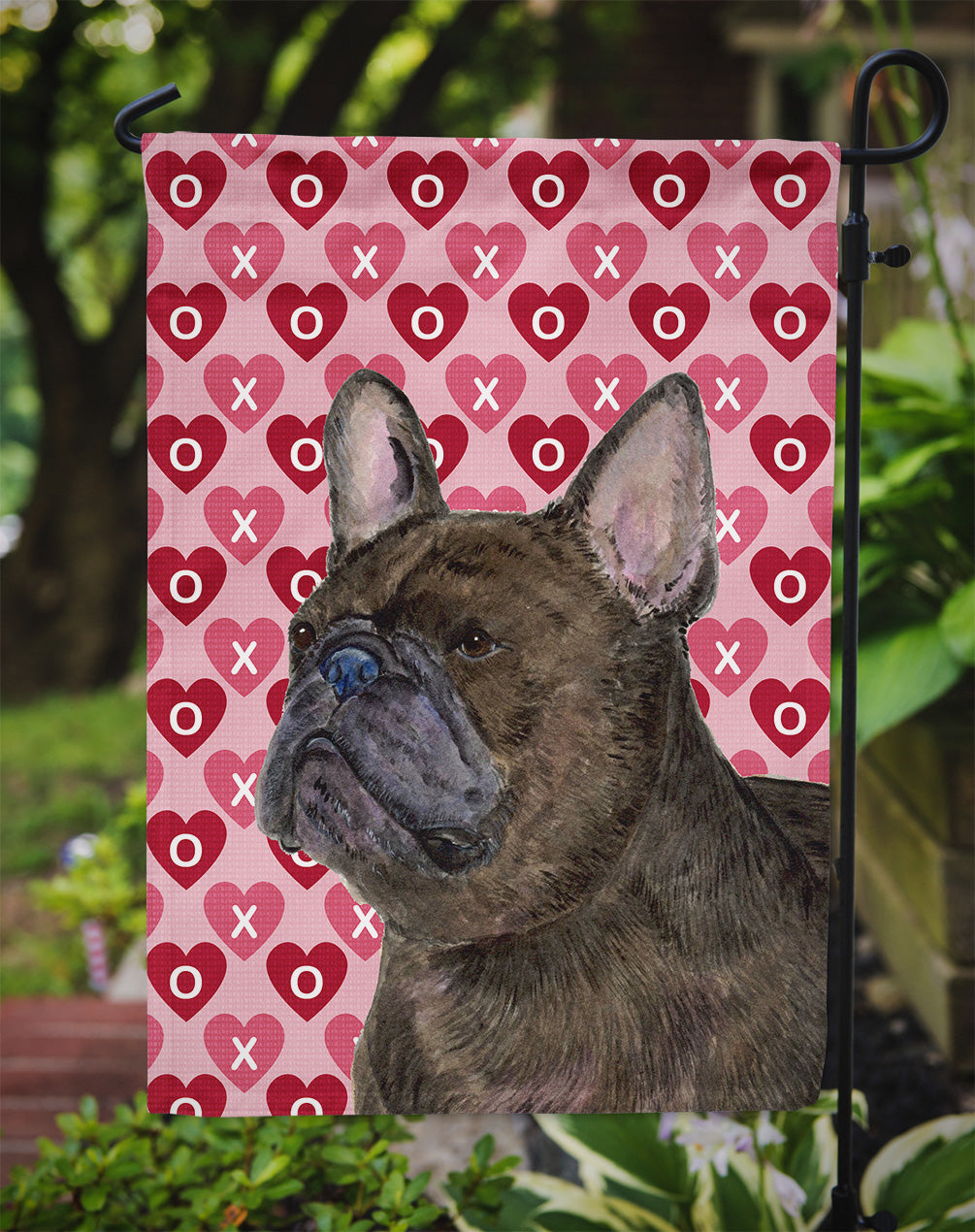 French Bulldog Hearts Love and Valentine's Day Portrait Garden Flag Mailbox Decorative Yard Banner Outside Patio Artwork for Flower Beds, Garden Size, Multicolor