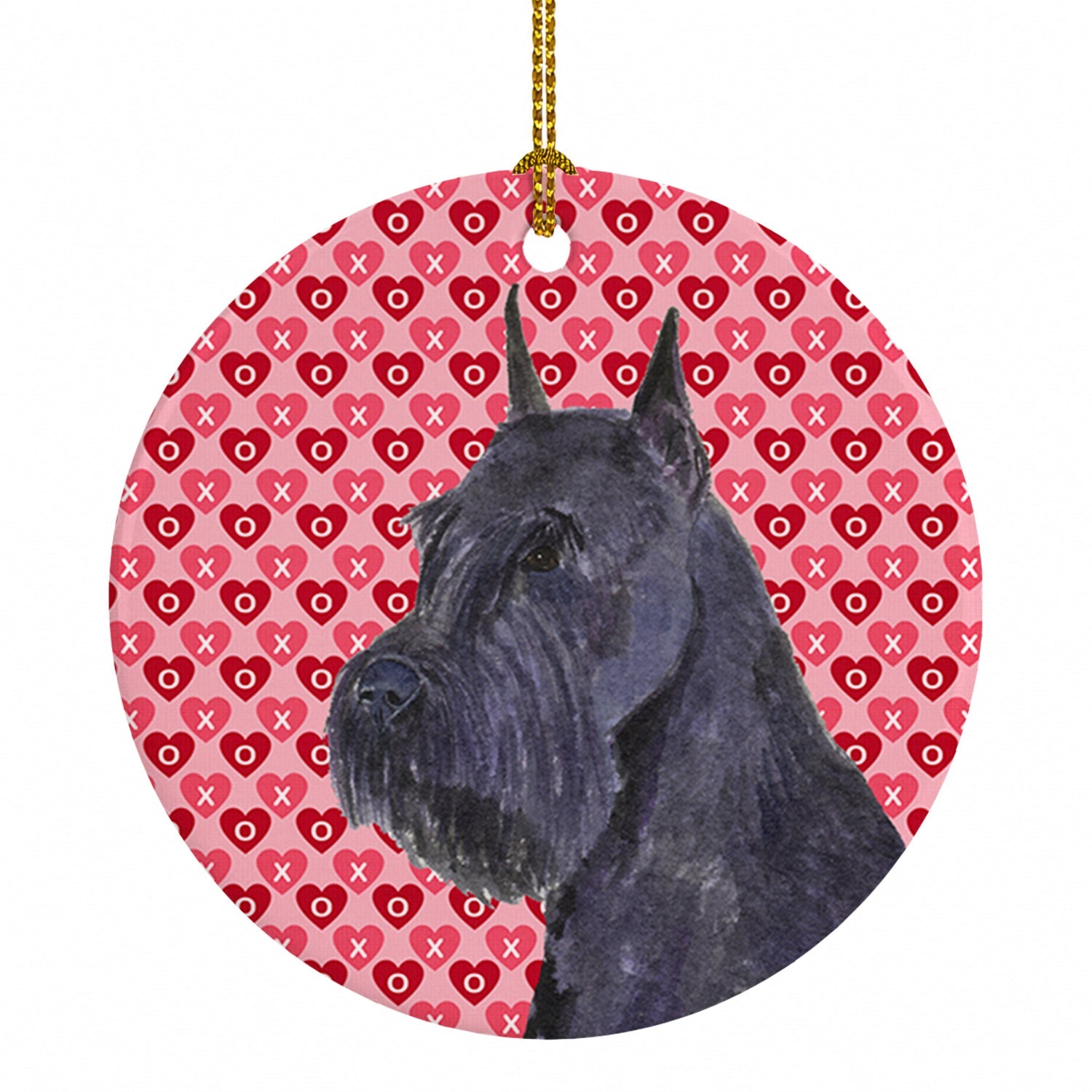 Schnauzer Hearts Love and Valentine's Day Portrait Ceramic Ornament Christmas Tree Hanging Decorations for Home Christmas Holiday, Party, Gift, 3 in, Multicolor