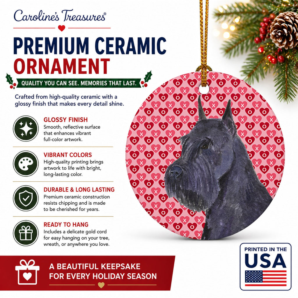 Schnauzer Hearts Love and Valentine's Day Portrait Ceramic Ornament Christmas Tree Hanging Decorations for Home Christmas Holiday, Party, Gift, 3 in, Multicolor