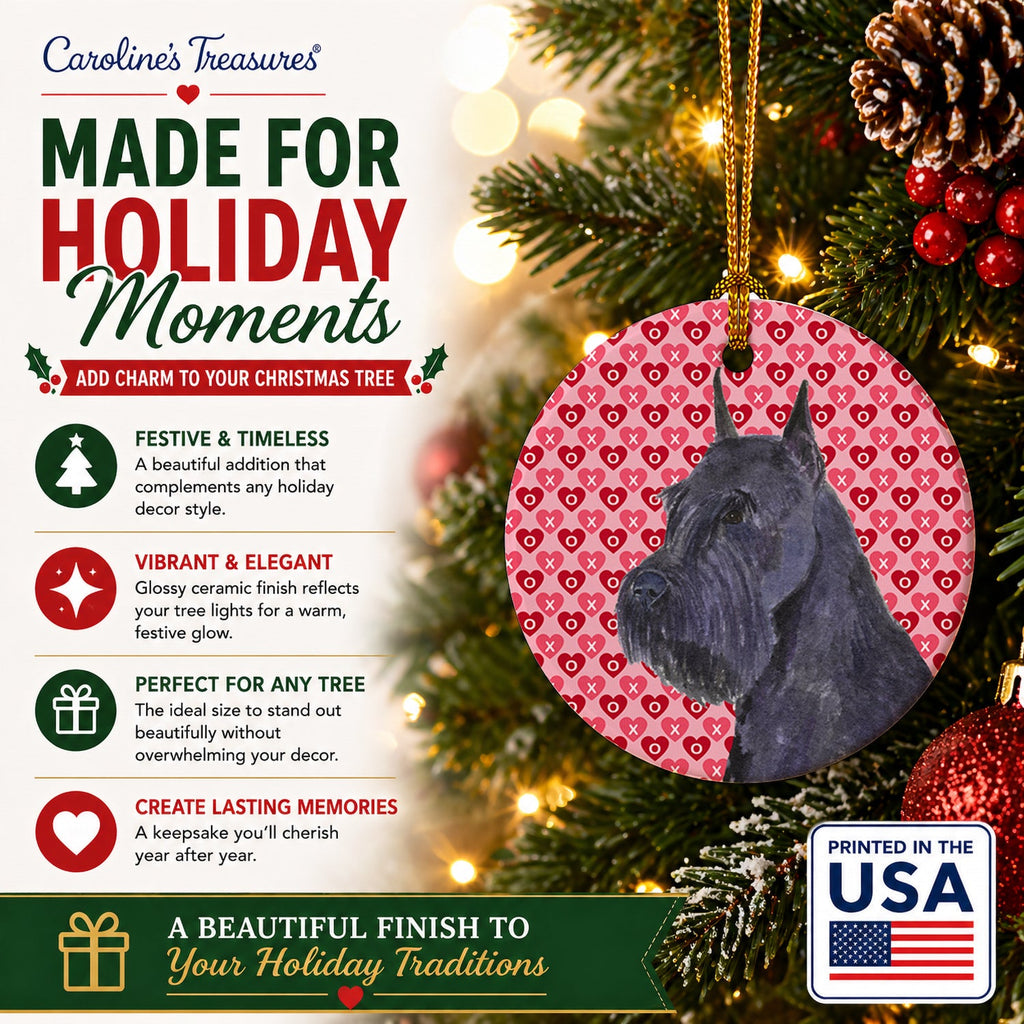 Schnauzer Hearts Love and Valentine's Day Portrait Ceramic Ornament Christmas Tree Hanging Decorations for Home Christmas Holiday, Party, Gift, 3 in, Multicolor