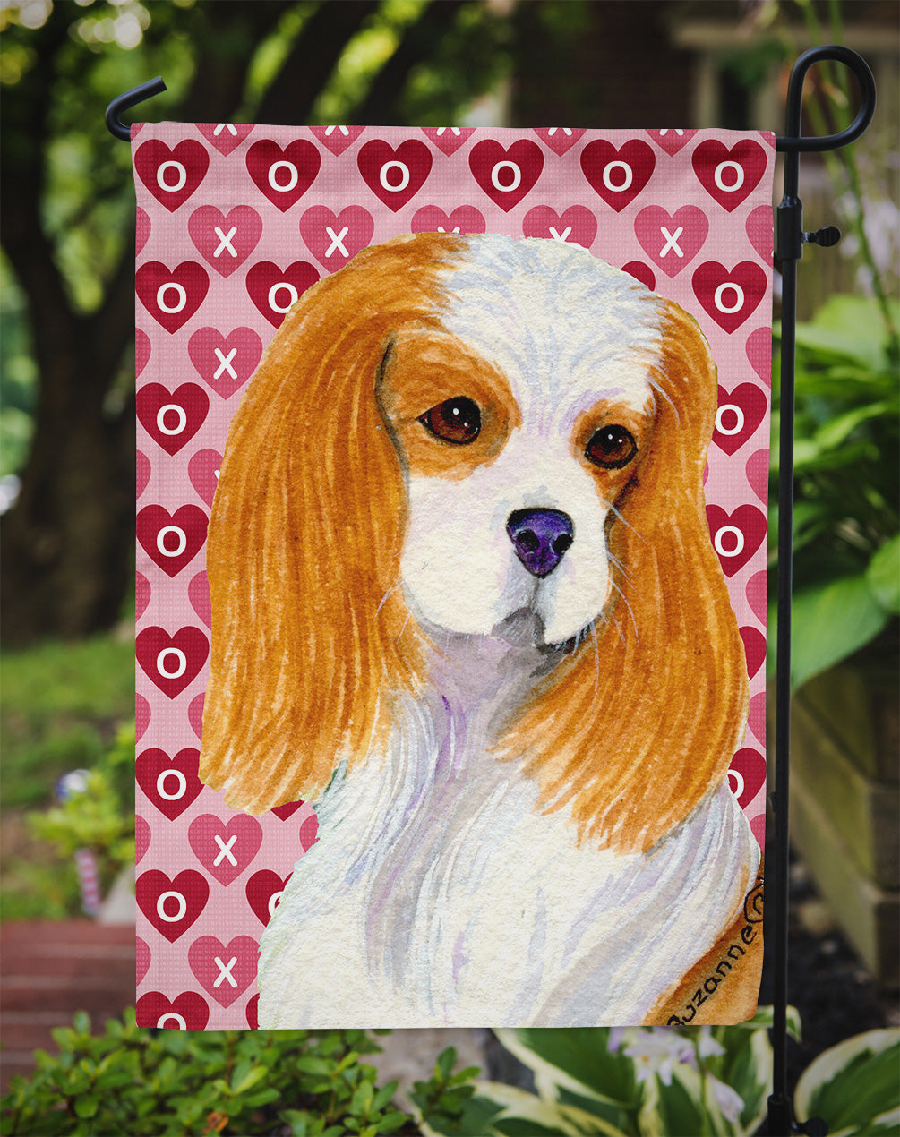 Cavalier Spaniel Hearts Love and Valentine's Day Portrait Garden Flag Mailbox Decorative Yard Banner Outside Patio Artwork for Flower Beds, Garden Size, Multicolor