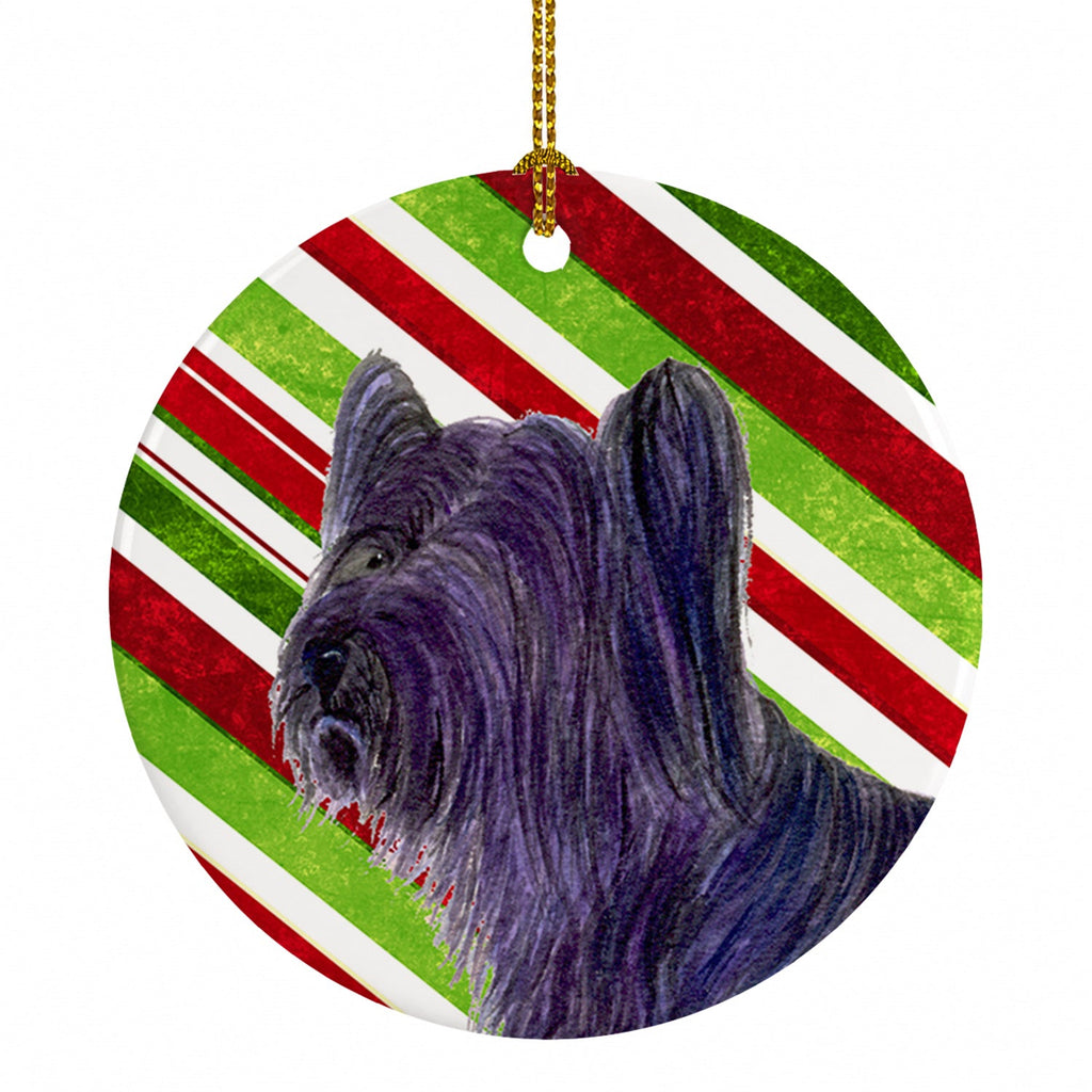 Skye Terrier Candy Cane Holiday Christmas Ceramic Ornament Christmas Tree Hanging Decorations for Home Christmas Holiday, Party, Gift, 3 in, Multicolor