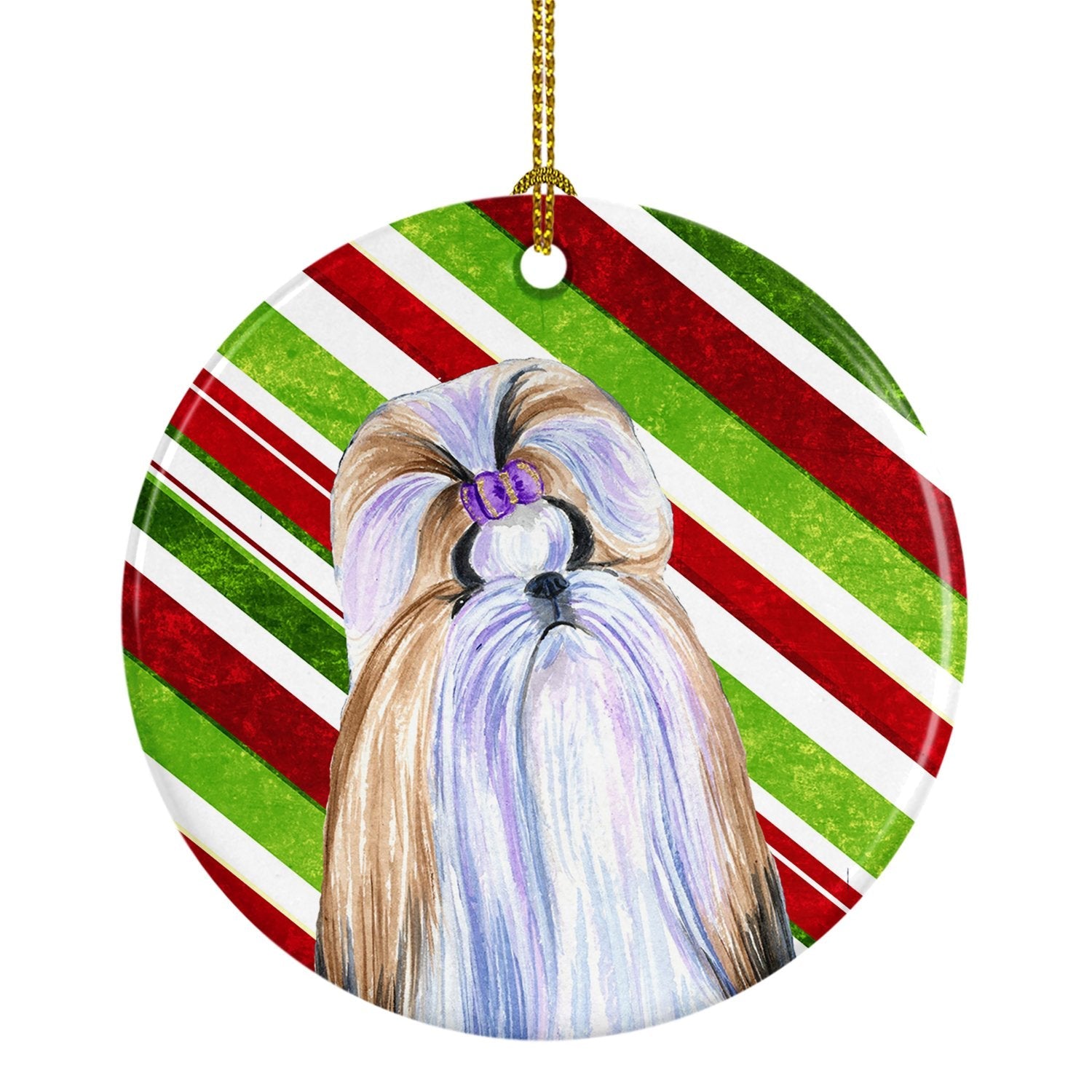 Shih Tzu Candy Cane Holiday Christmas Ceramic Ornament Christmas Tree Hanging Decorations for Home Christmas Holiday, Party, Gift, 3 in, Multicolor