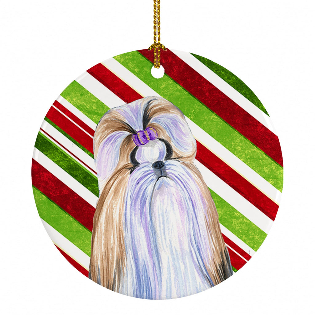Shih Tzu Candy Cane Holiday Christmas Ceramic Ornament Christmas Tree Hanging Decorations for Home Christmas Holiday, Party, Gift, 3 in, Multicolor