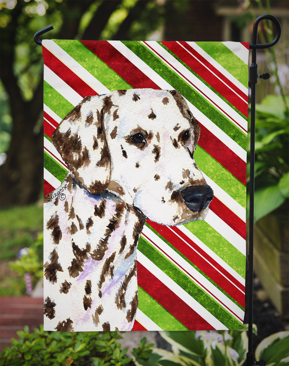 Dalmatian Candy Cane Holiday Christmas Garden Flag Mailbox Decorative Yard Banner Outside Patio Artwork for Flower Beds, Garden Size, Multicolor