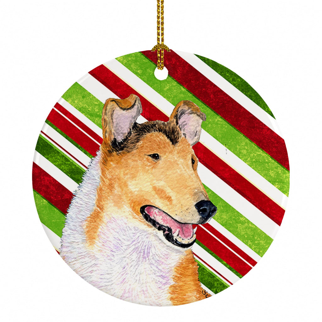 Collie Smooth Candy Cane Holiday Christmas Ceramic Ornament Christmas Tree Hanging Decorations for Home Christmas Holiday, Party, Gift, 3 in, Multicolor