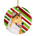 Collie Smooth Candy Cane Holiday Christmas Ceramic Ornament Christmas Tree Hanging Decorations for Home Christmas Holiday, Party, Gift, 3 in, Multicolor
