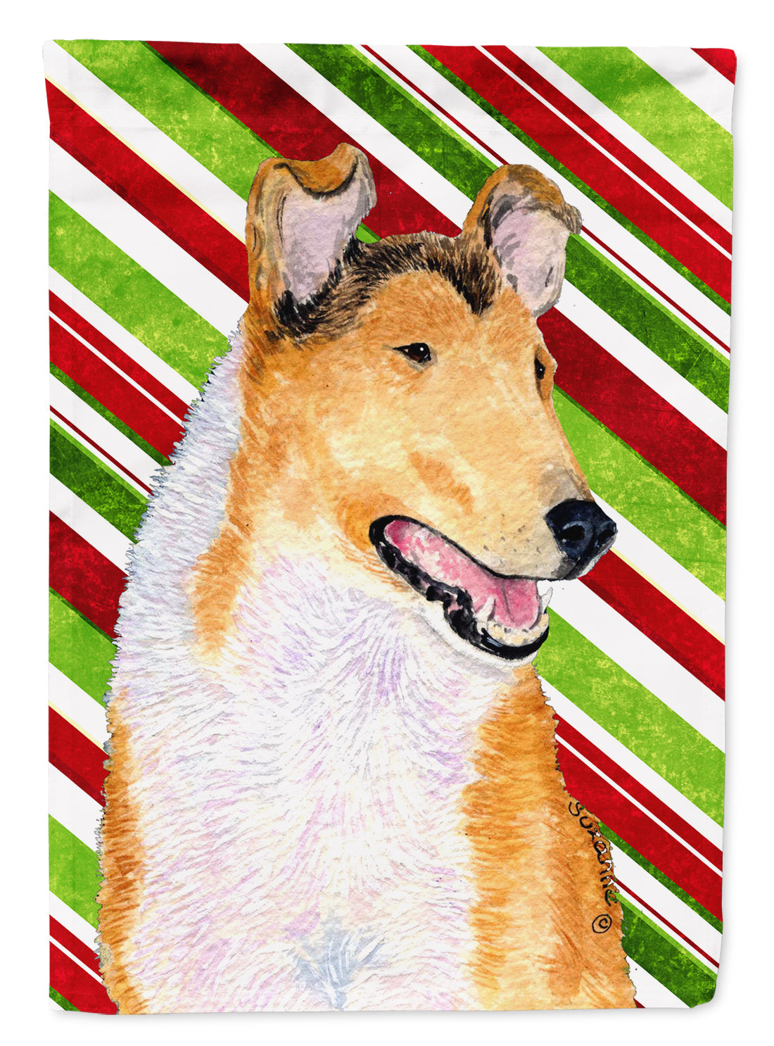 Collie Smooth Candy Cane Holiday Christmas Garden Flag Mailbox Decorative Yard Banner Outside Patio Artwork for Flower Beds, Garden Size, Multicolor