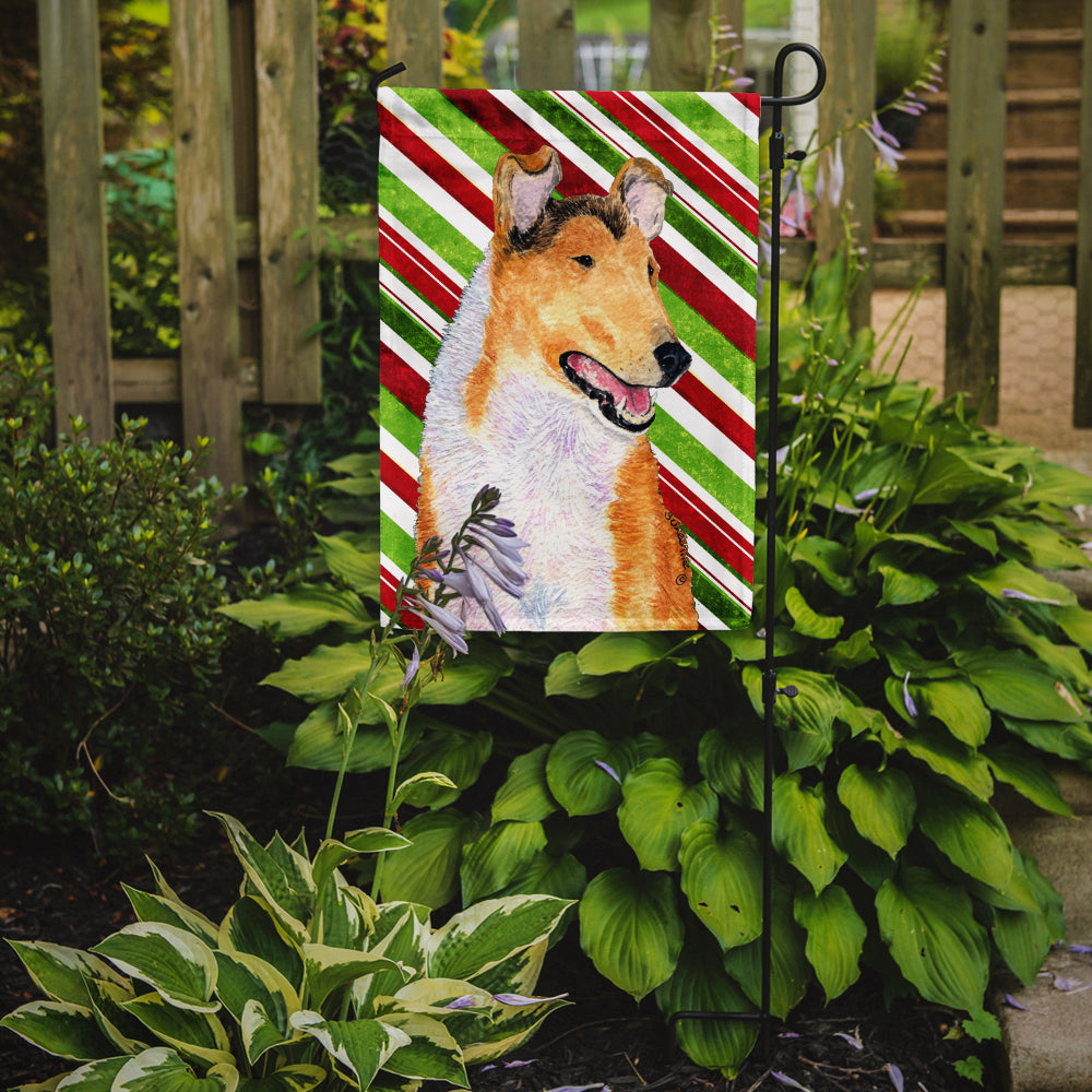 Collie Smooth Candy Cane Holiday Christmas Garden Flag Mailbox Decorative Yard Banner Outside Patio Artwork for Flower Beds, Garden Size, Multicolor