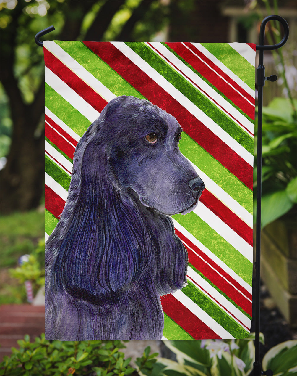 Cocker Spaniel Candy Cane Holiday Christmas Garden Flag Mailbox Decorative Yard Banner Outside Patio Artwork for Flower Beds, Garden Size, Multicolor