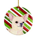 Chihuahua Candy Cane Holiday Christmas Ceramic Ornament Christmas Tree Hanging Decorations for Home Christmas Holiday, Party, Gift, 3 in, Multicolor
