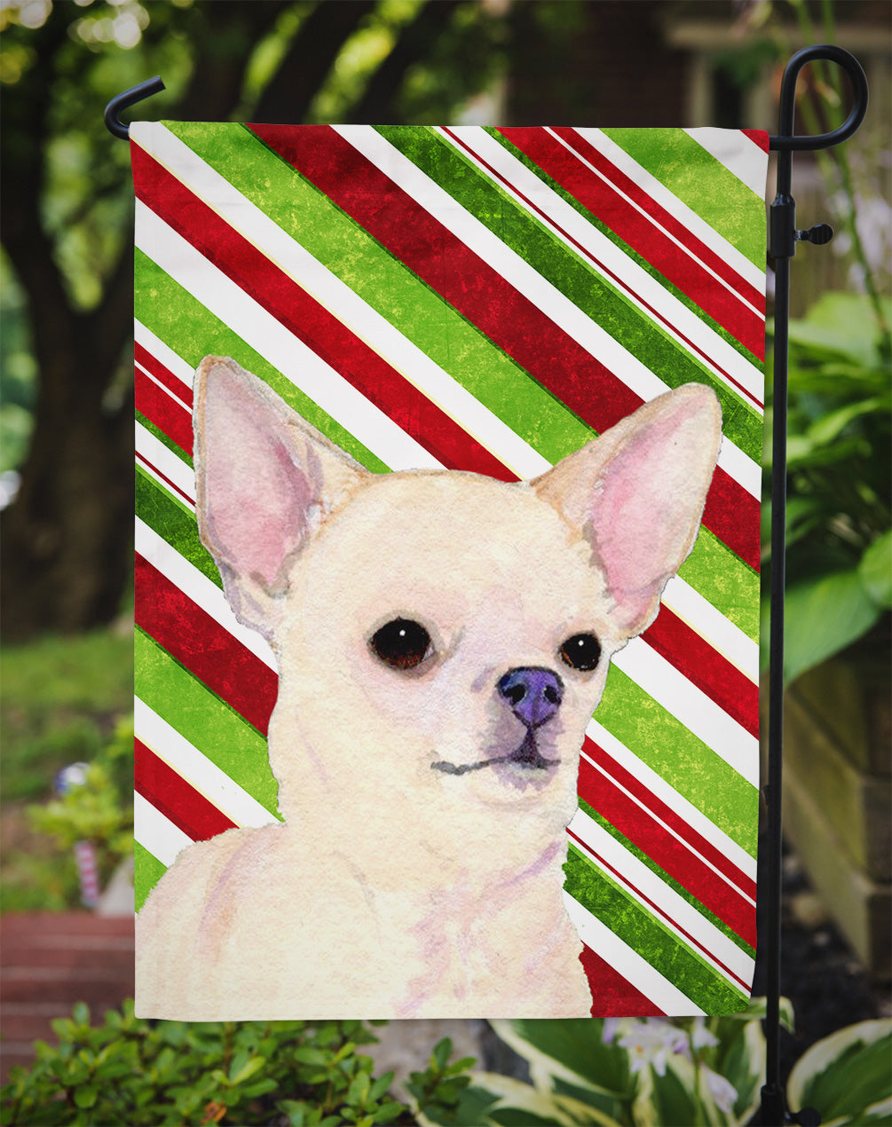 Chihuahua Candy Cane Holiday Christmas Garden Flag Mailbox Decorative Yard Banner Outside Patio Artwork for Flower Beds, Garden Size, Multicolor
