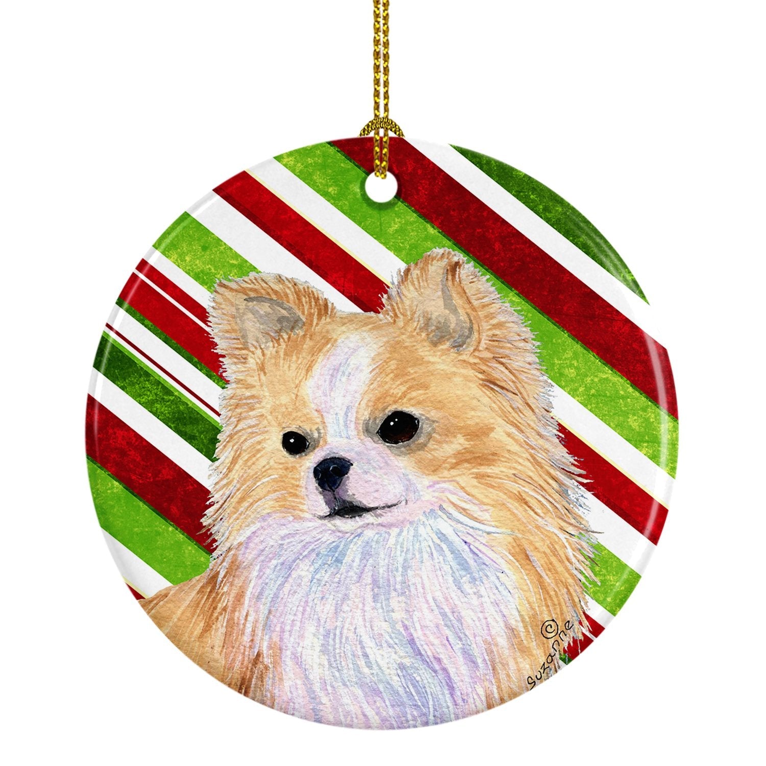 Chihuahua Candy Cane Holiday Christmas Ceramic Ornament Christmas Tree Hanging Decorations for Home Christmas Holiday, Party, Gift, 3 in, Multicolor