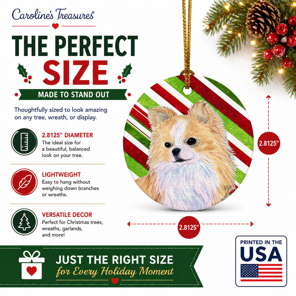 Chihuahua Candy Cane Holiday Christmas Ceramic Ornament Christmas Tree Hanging Decorations for Home Christmas Holiday, Party, Gift, 3 in, Multicolor