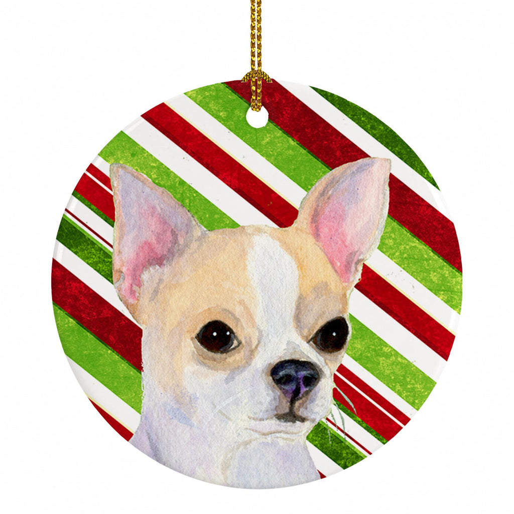 Chihuahua Candy Cane Holiday Christmas Ceramic Ornament Christmas Tree Hanging Decorations for Home Christmas Holiday, Party, Gift, 3 in, Multicolor
