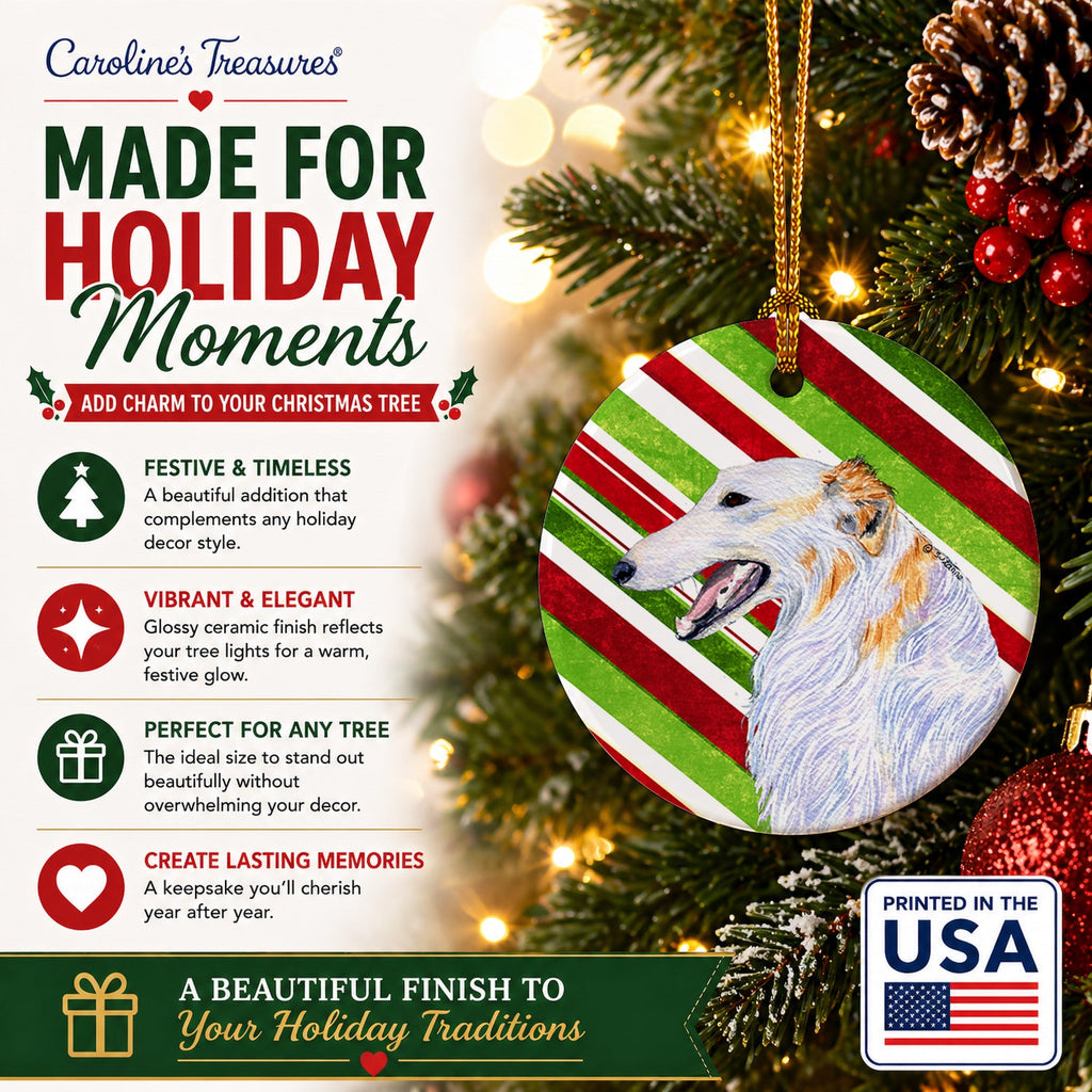 Borzoi Candy Cane Holiday Christmas Ceramic Ornament Christmas Tree Hanging Decorations for Home Christmas Holiday, Party, Gift, 3 in, Multicolor