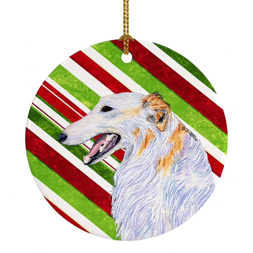 Borzoi Candy Cane Holiday Christmas Ceramic Ornament Christmas Tree Hanging Decorations for Home Christmas Holiday, Party, Gift, 3 in, Multicolor