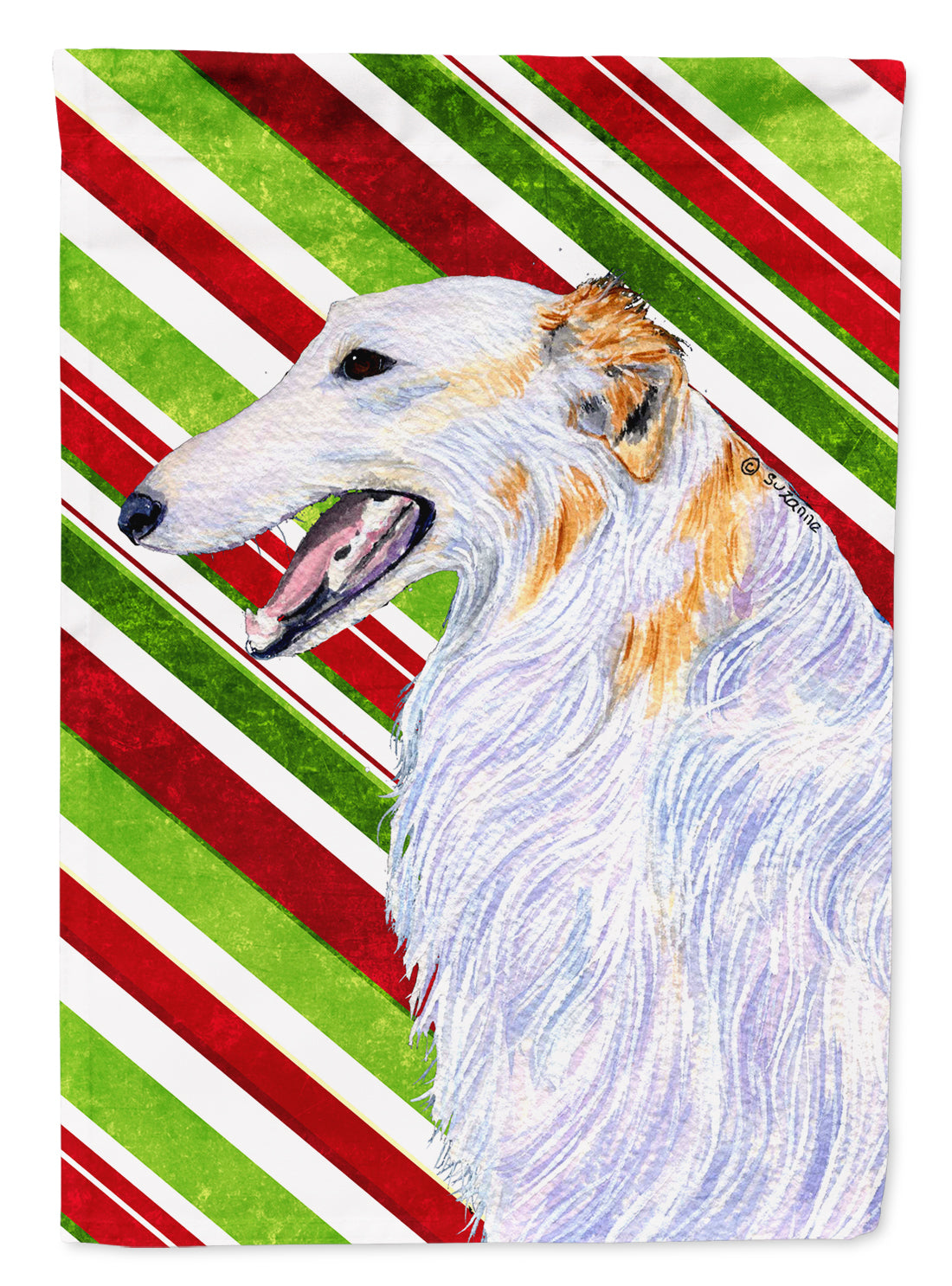 Borzoi Candy Cane Holiday Christmas Garden Flag Mailbox Decorative Yard Banner Outside Patio Artwork for Flower Beds, Garden Size, Multicolor