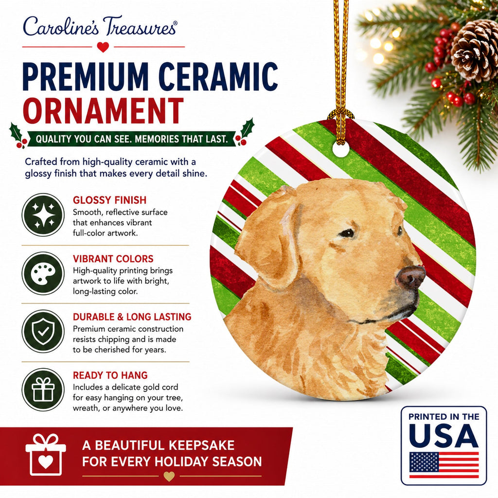 Golden Retriever Candy Cane Holiday Christmas Ceramic Ornament Christmas Tree Hanging Decorations for Home Christmas Holiday, Party, Gift, 3 in, Multicolor