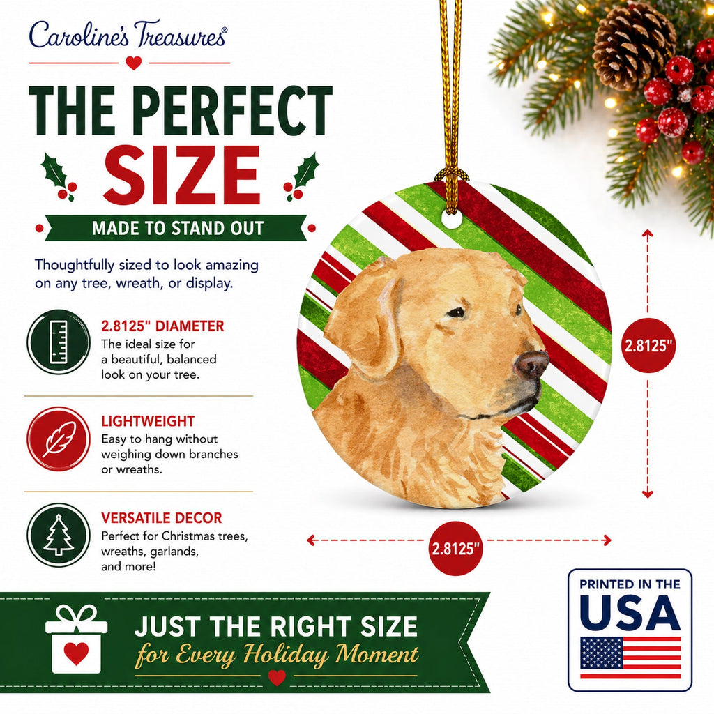 Golden Retriever Candy Cane Holiday Christmas Ceramic Ornament Christmas Tree Hanging Decorations for Home Christmas Holiday, Party, Gift, 3 in, Multicolor