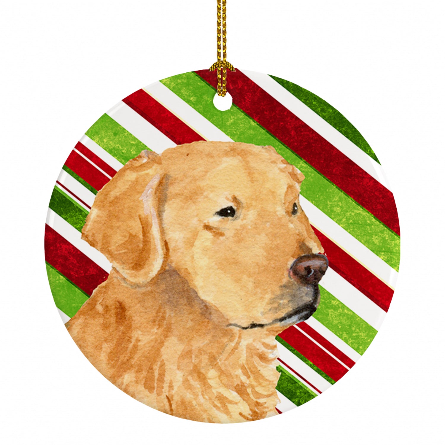 Golden Retriever Candy Cane Holiday Christmas Ceramic Ornament Christmas Tree Hanging Decorations for Home Christmas Holiday, Party, Gift, 3 in, Multicolor