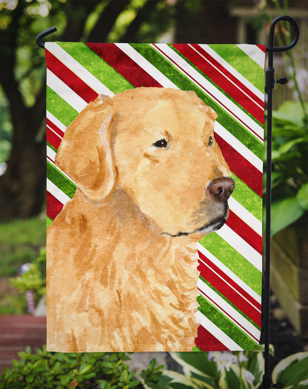 Golden Retriever Candy Cane Holiday Christmas Garden Flag Mailbox Decorative Yard Banner Outside Patio Artwork for Flower Beds, Garden Size, Multicolor